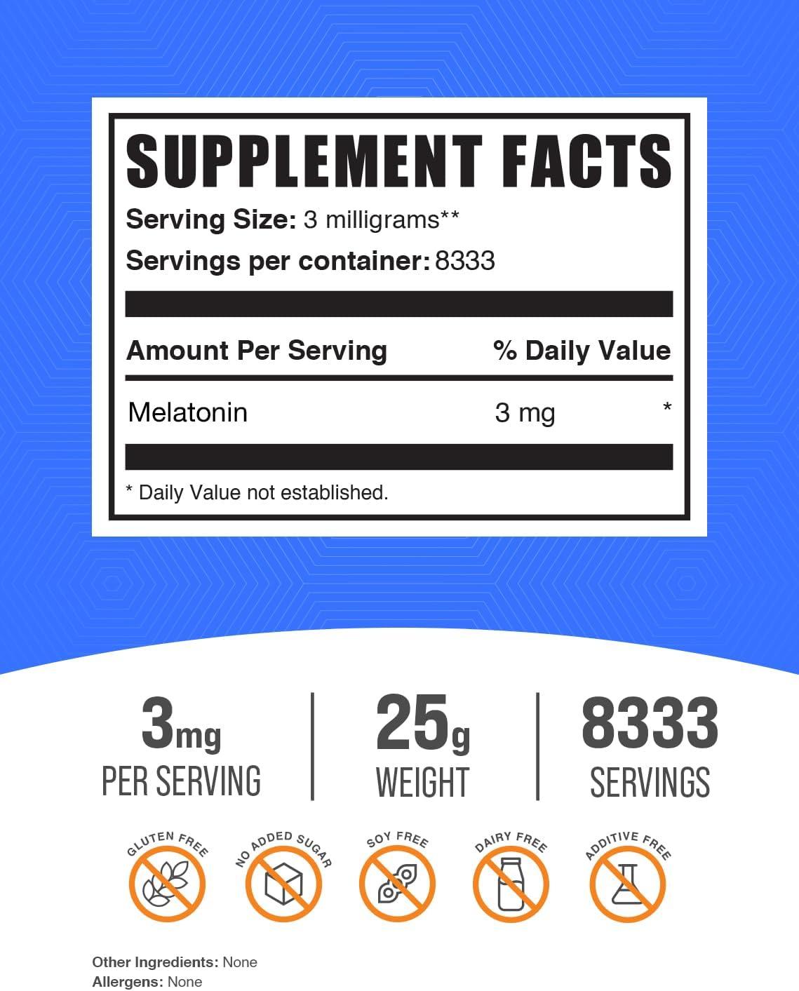 Vegan Unflavored Melatonin Powder for Sleep Support, 25g