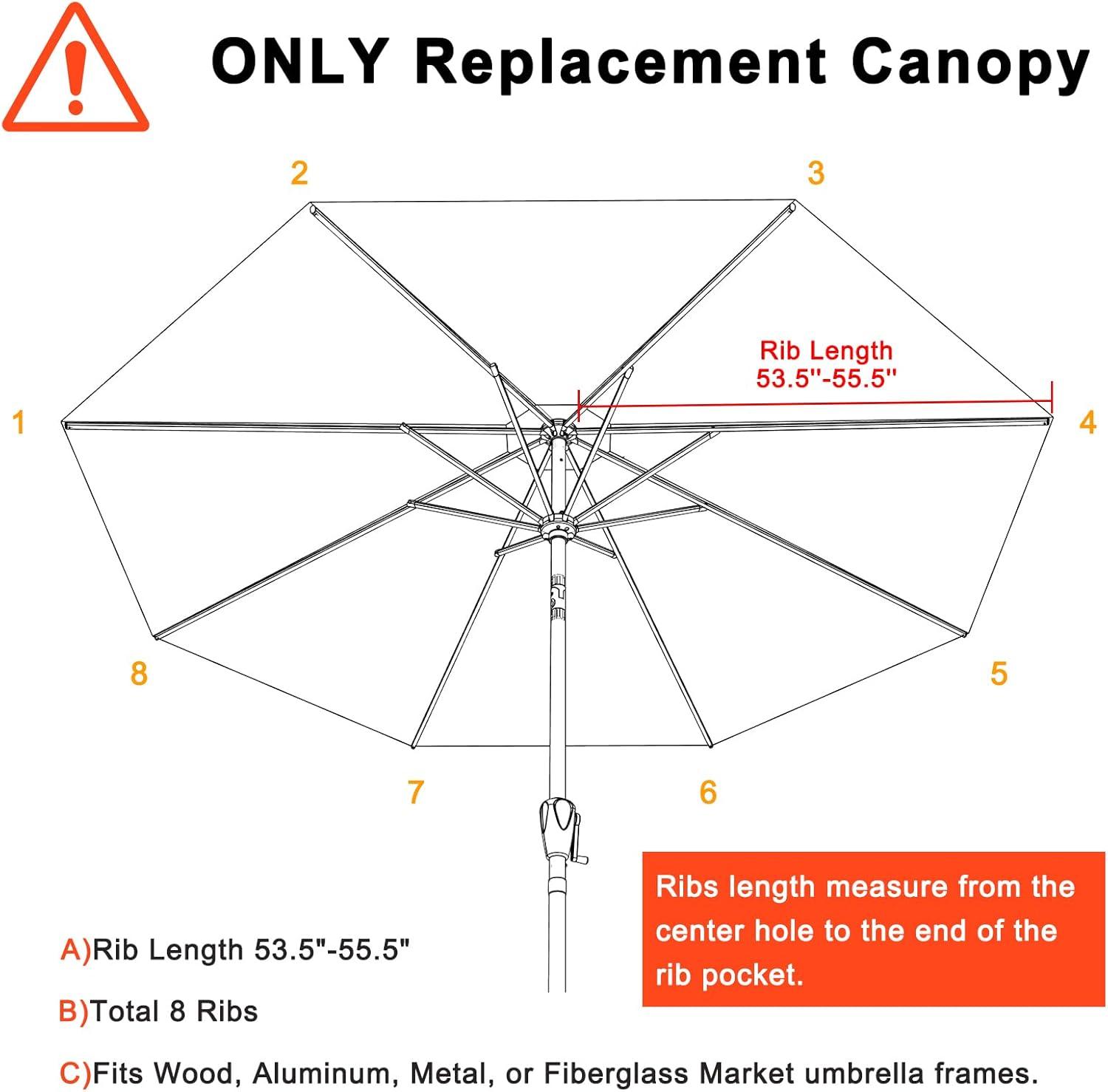 Replacement 9ft Umbrella Canopy - Fits 8-Rib Frames, Creamy White