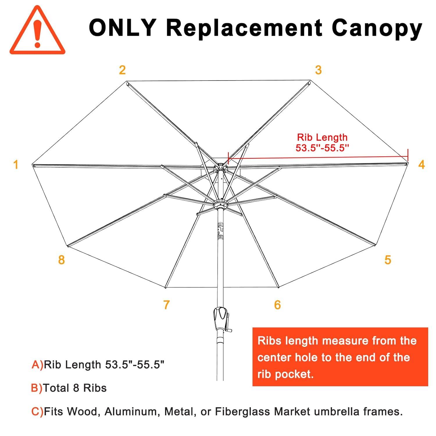 Replacement 9ft Umbrella Canopy - Fits 8-Rib Frames, Creamy White