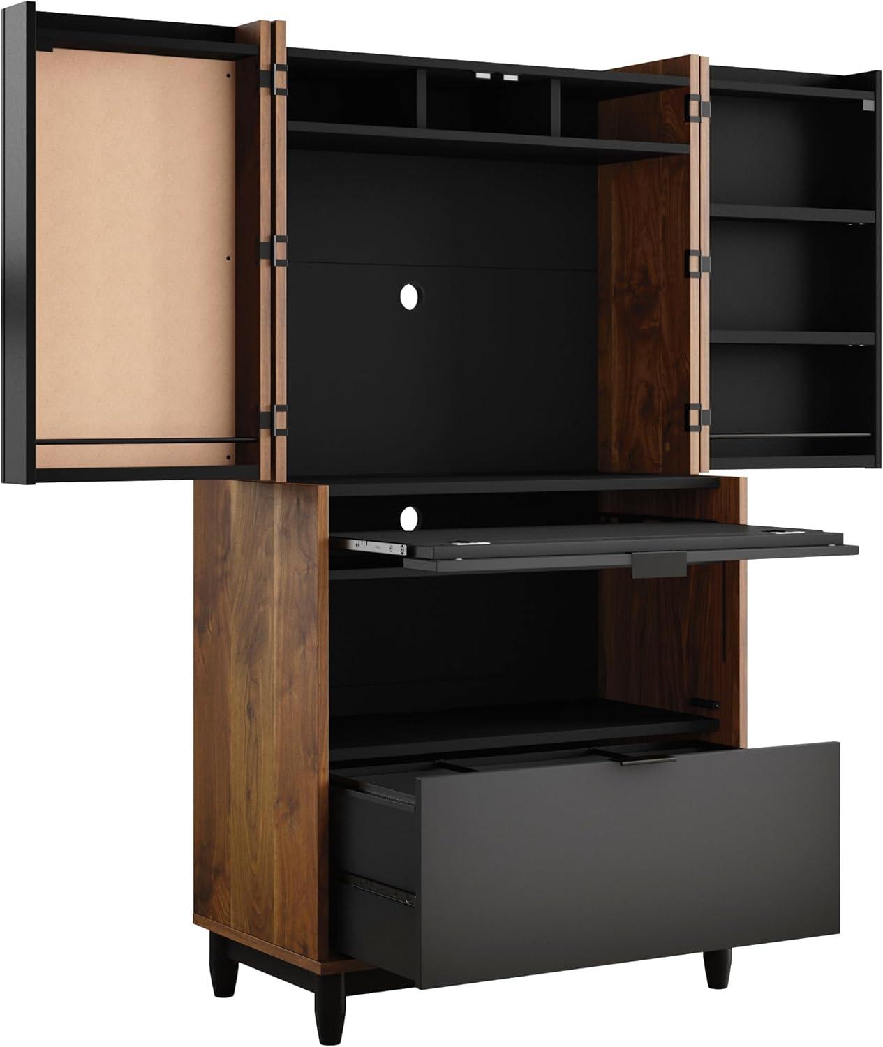 Harvey Park Computer Cabinet Grand Walnut - Sauder: Swing-Out Doors, Cork Board, File Drawer