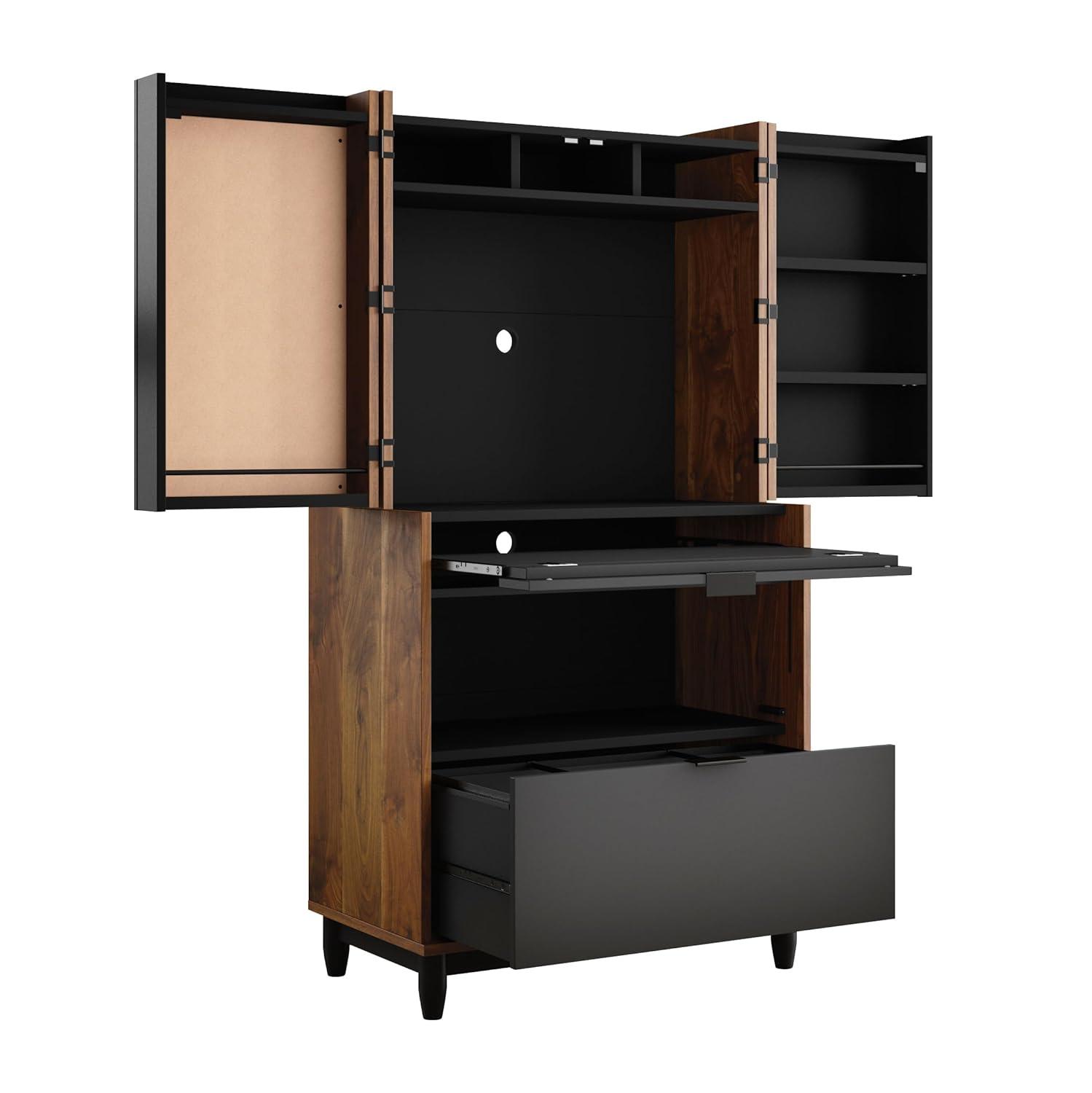 Harvey Park Computer Cabinet Grand Walnut - Sauder: Swing-Out Doors, Cork Board, File Drawer