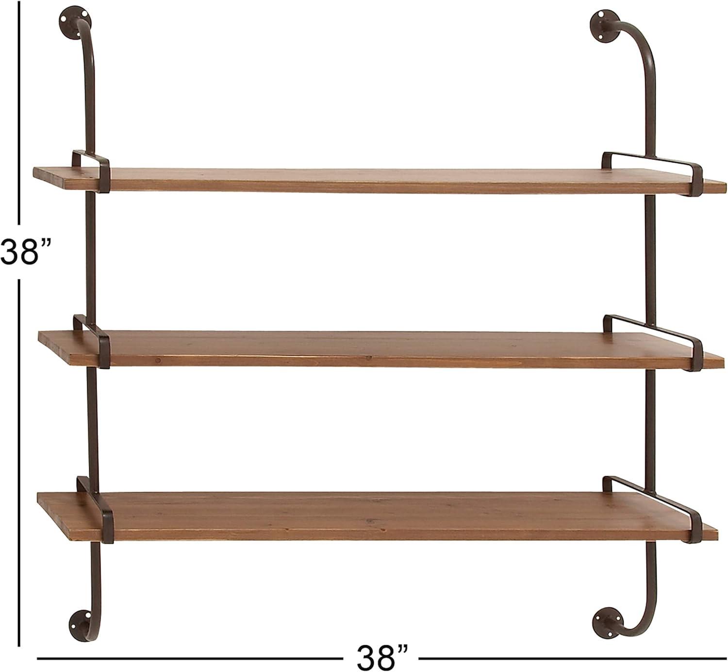 Wood 3 Level Wall Shelf with Black Metal Brackets