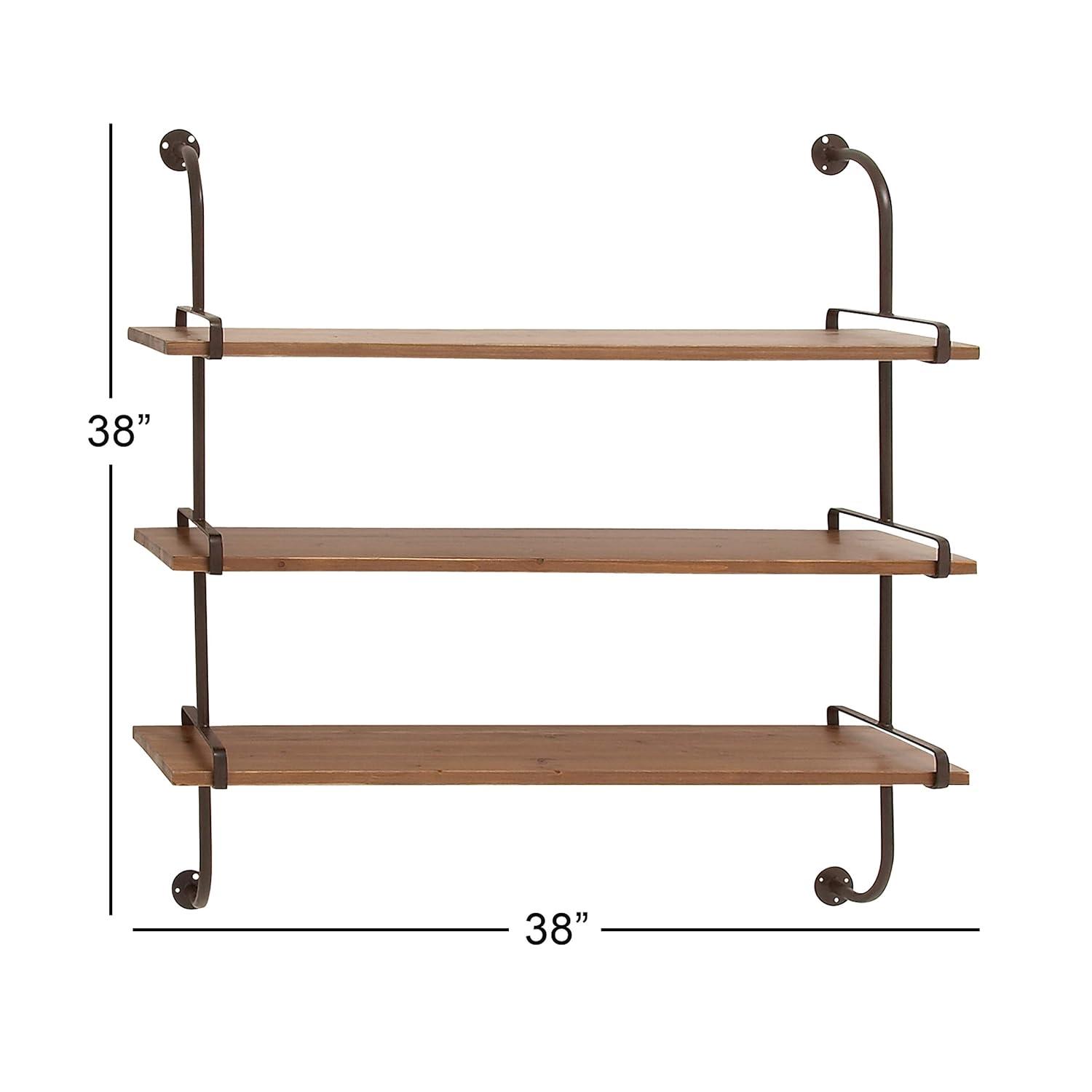 Wood 3 Level Wall Shelf with Metal Brackets