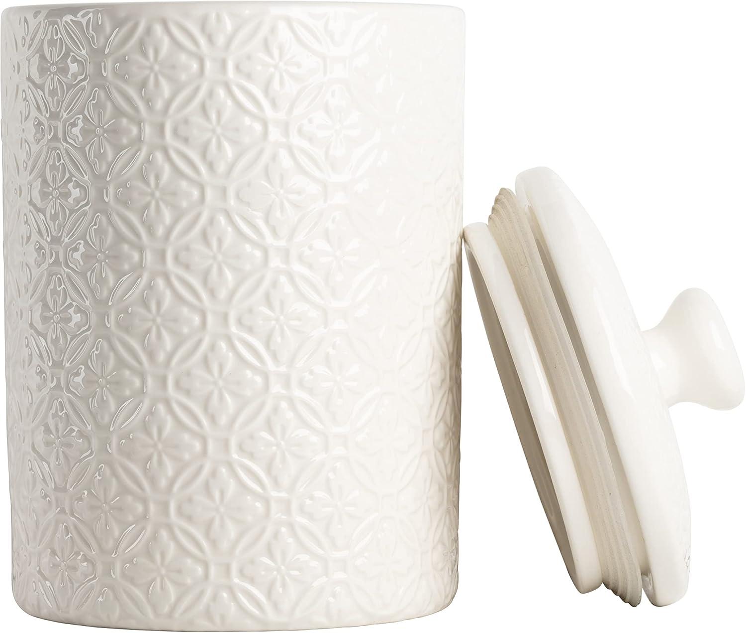 10 Strawberry Street Hampton Embossed 3 Piece Ceramic Canister Set, White