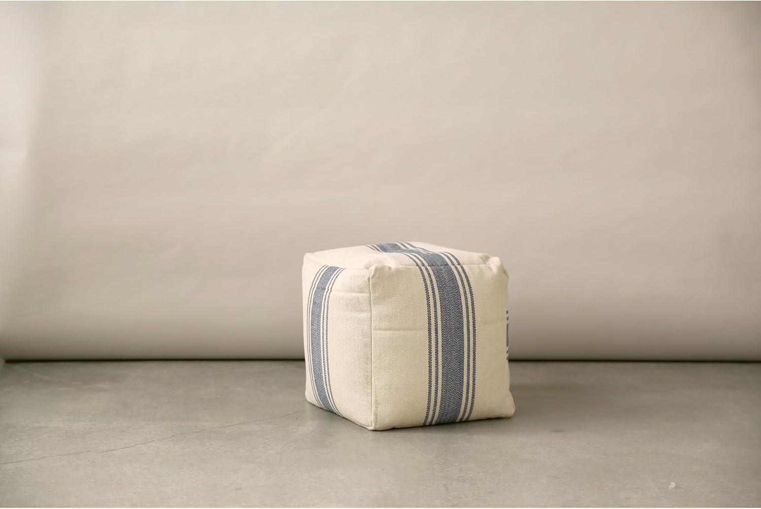 Creative Co-Op Striped Square Canvas Pouf, Blue