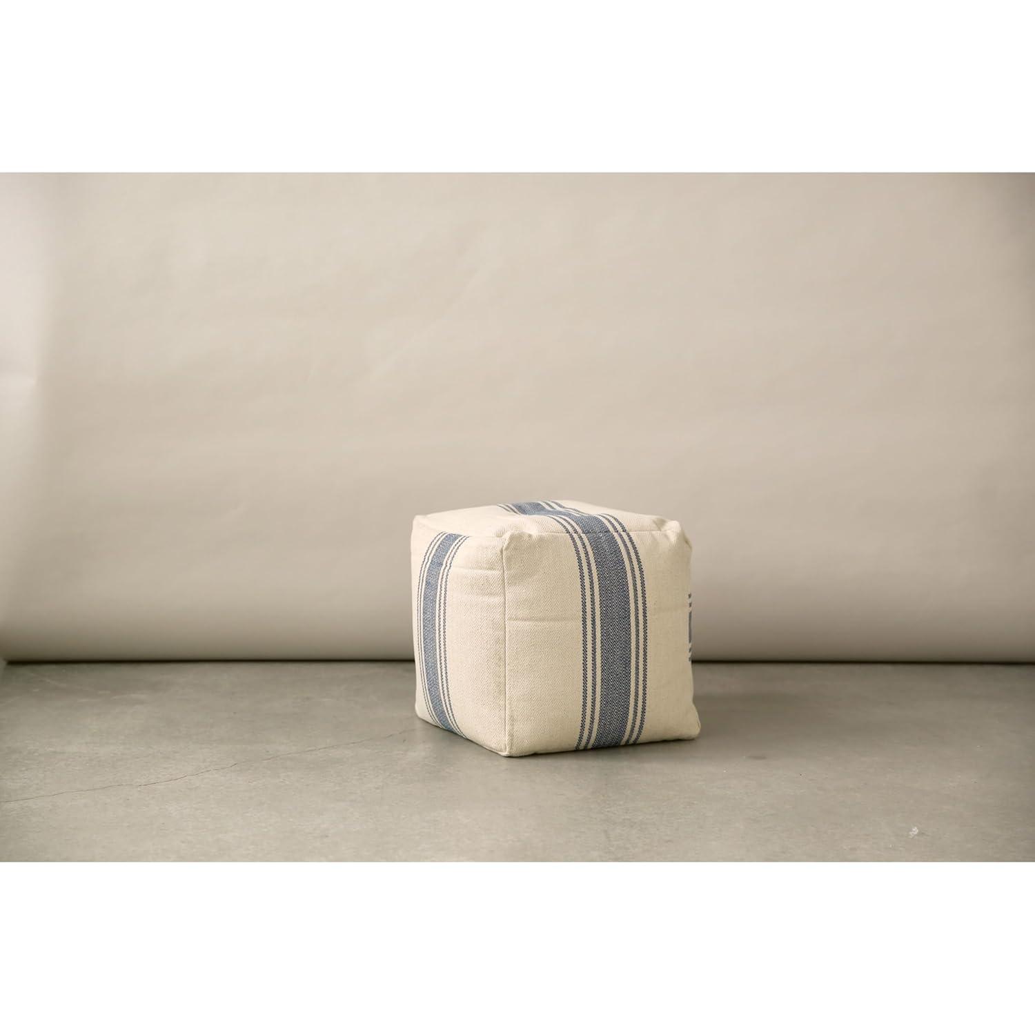 Storied Home Striped Square Canvas Pouf Blue: Cotton Upholstery, Adult Use, No Assembly Required
