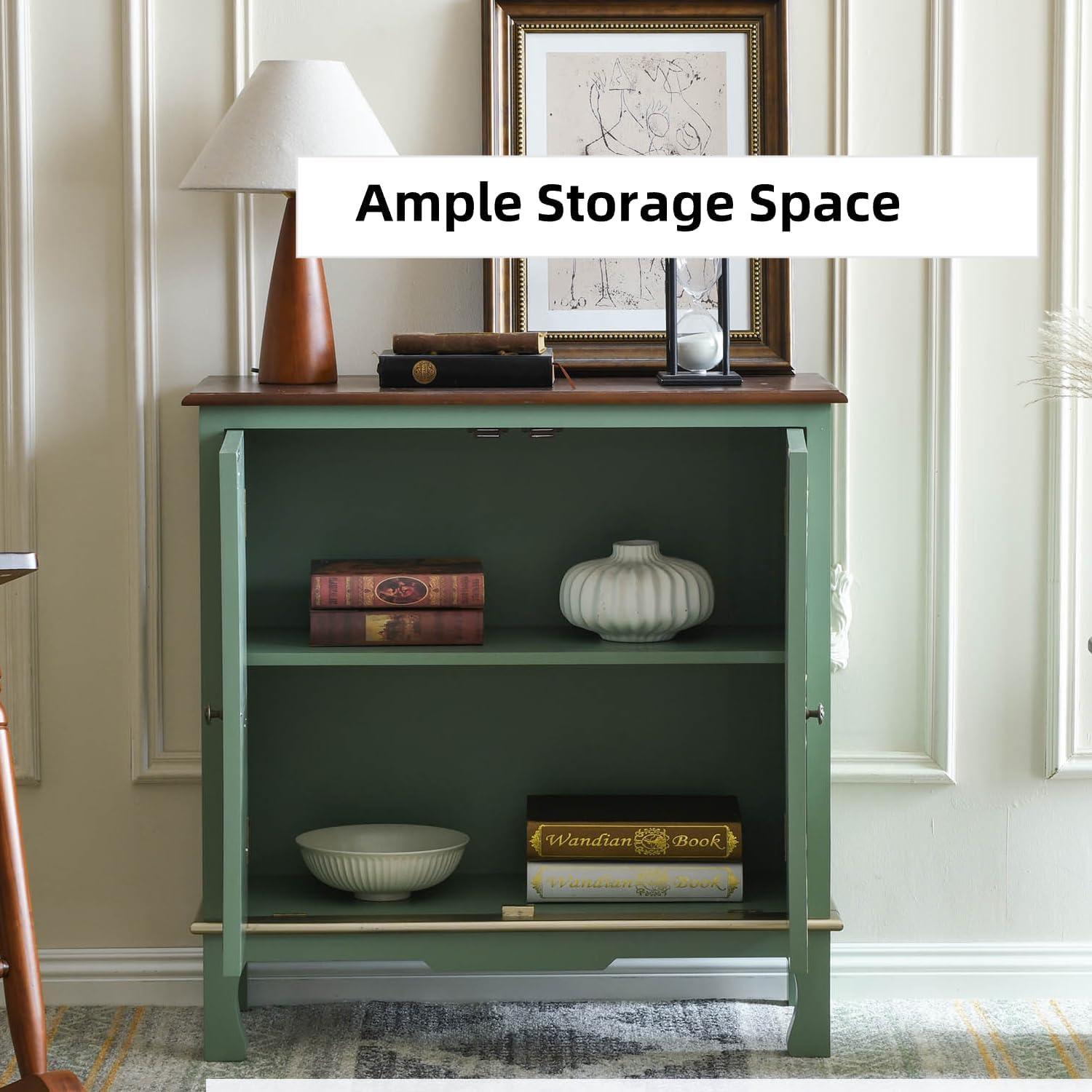 Sage Green and Gold Embossed Two-Door Accent Cabinet