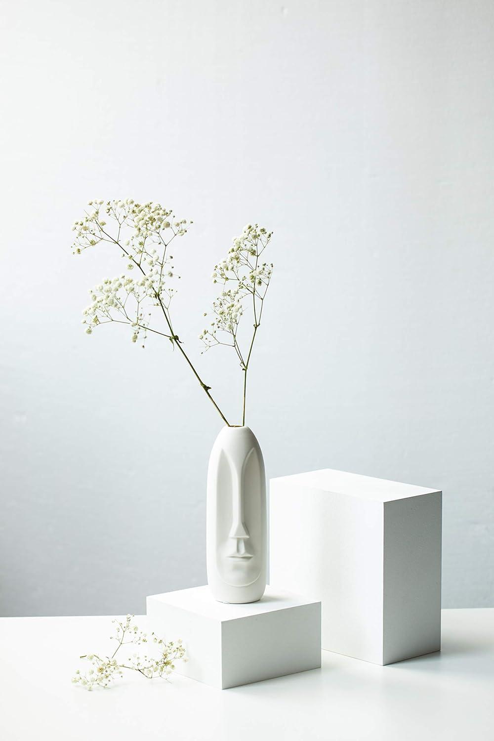 Ivy Bronx Face Vase Set of 2 - White Modern Vase. Ceramic Statue Human Face Vase Decor and Sculpture Decor