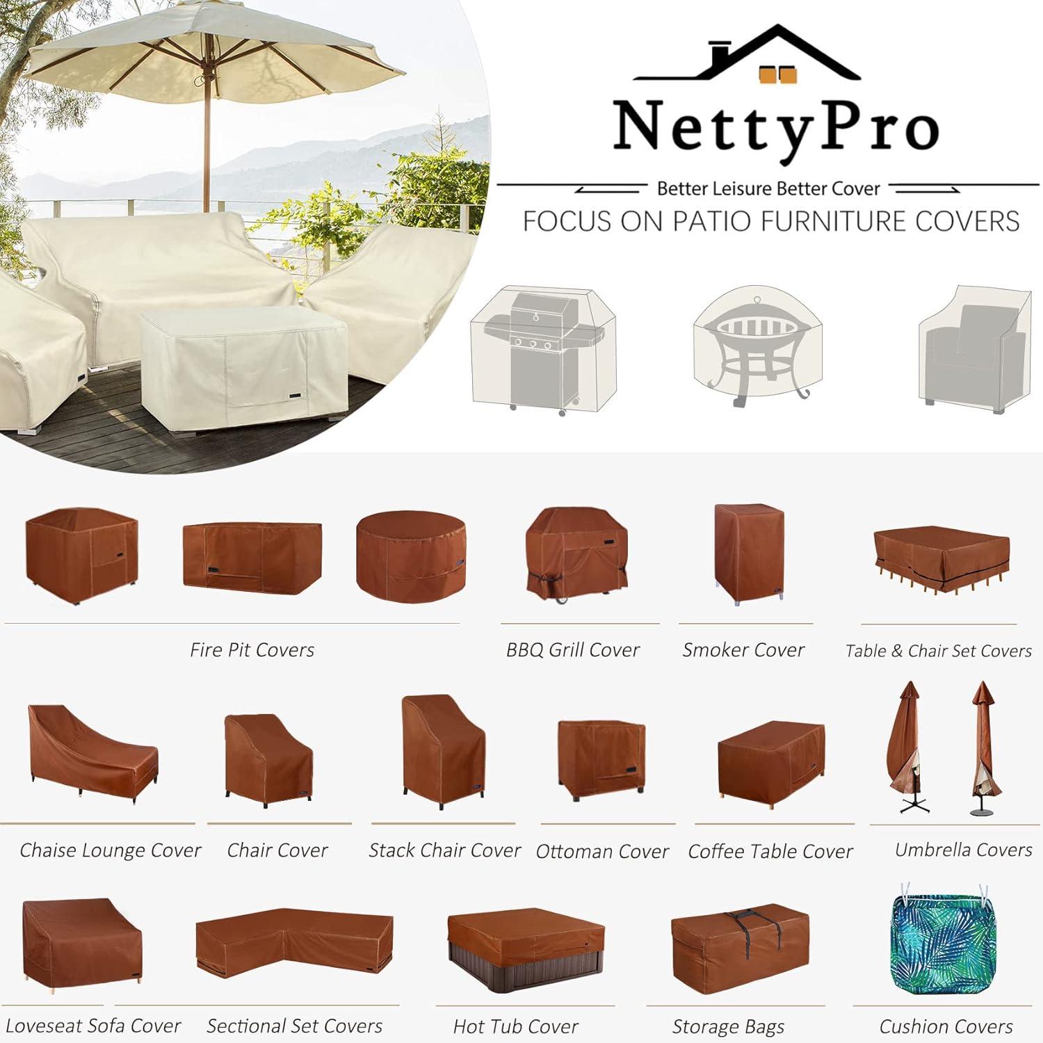 NettyPro Fire Table Cover Rectangle 58 inch Waterproof Heavy Duty Patio Firepit Cover Rectangular for Outdoor Gas Propane Fire Pit, Beige