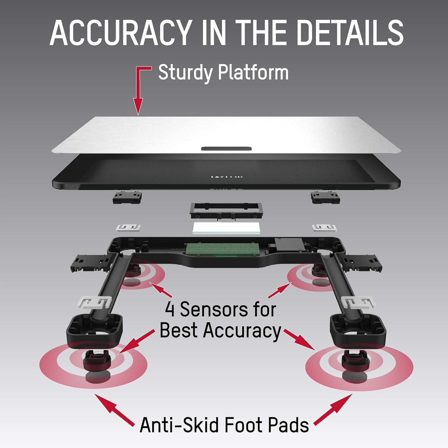 Taylor 12.2" x 12.2" LCD Body Weight Scale Battery Powered, FSA HSA Eligible, 400 lb Capacity, Stainless Steel