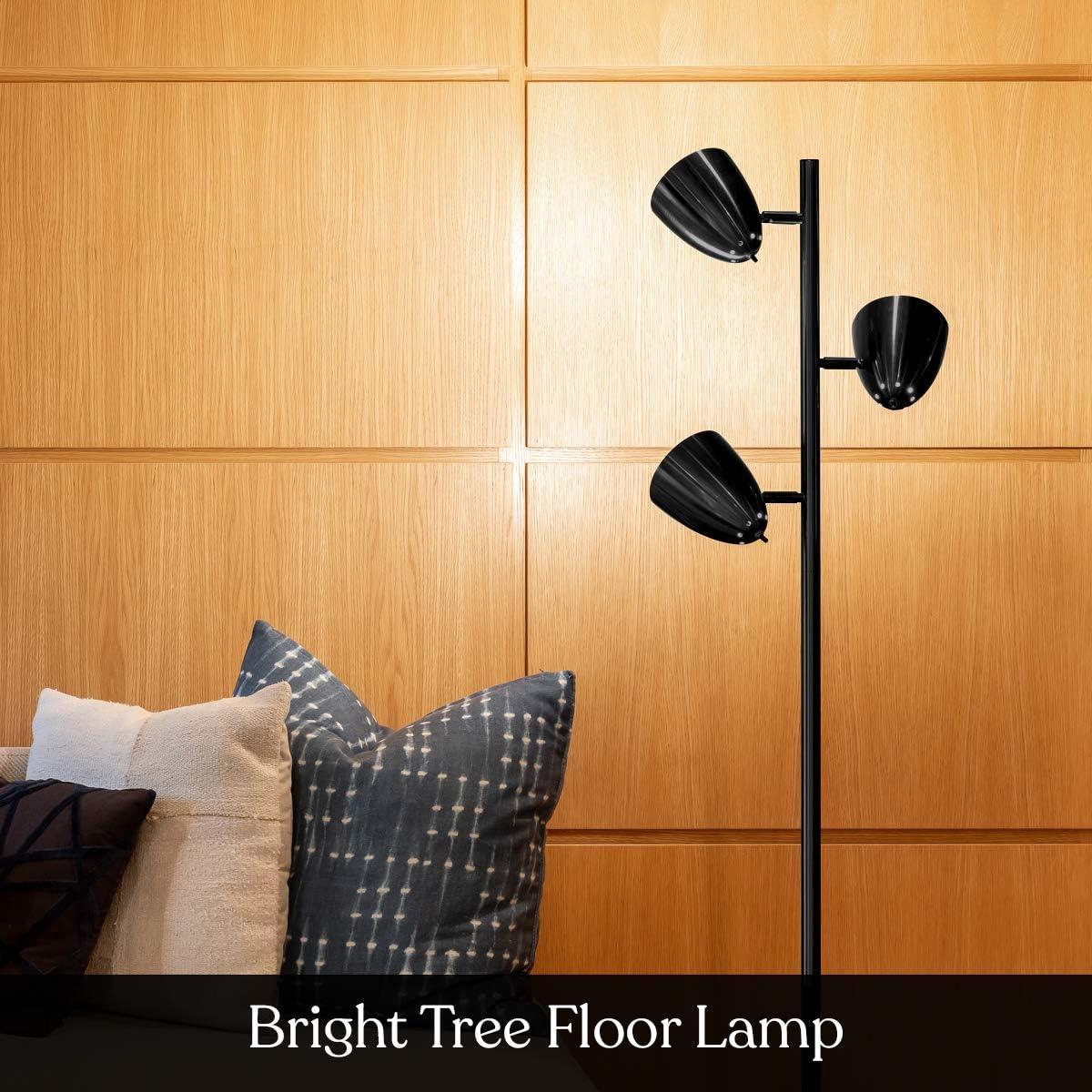 Brightech Jacob 64" Modern 3-Light Adjustable LED Floor Lamp with Black Finish and Metal Cone Shades, Bulbs Included