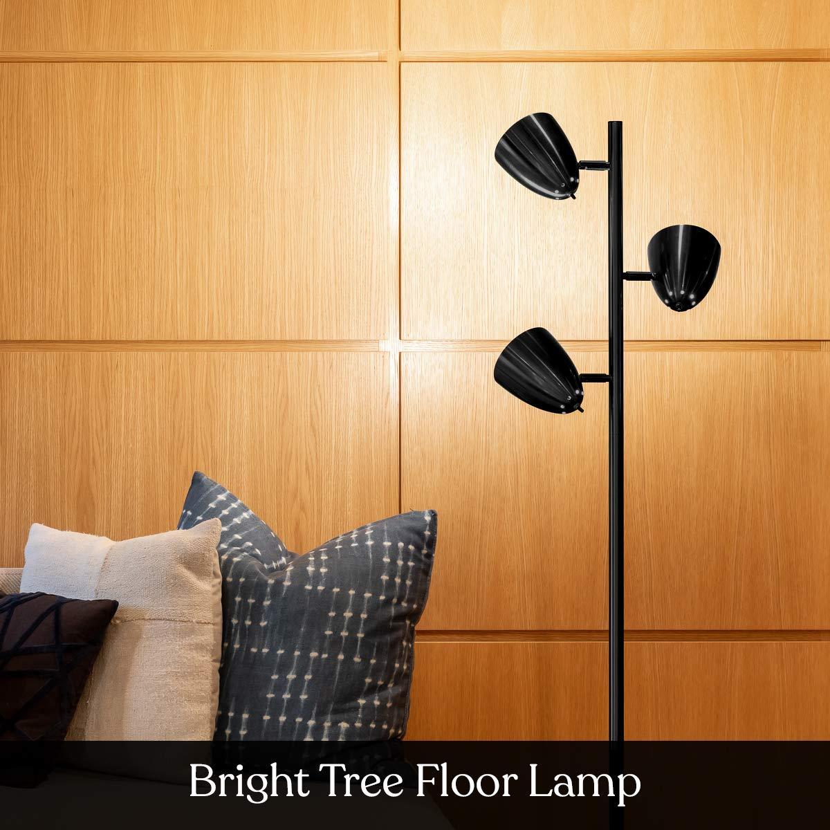 Brightech Jacob 64" Modern 3-Light Adjustable LED Floor Lamp with Black Finish and Metal Cone Shades, Bulbs Included