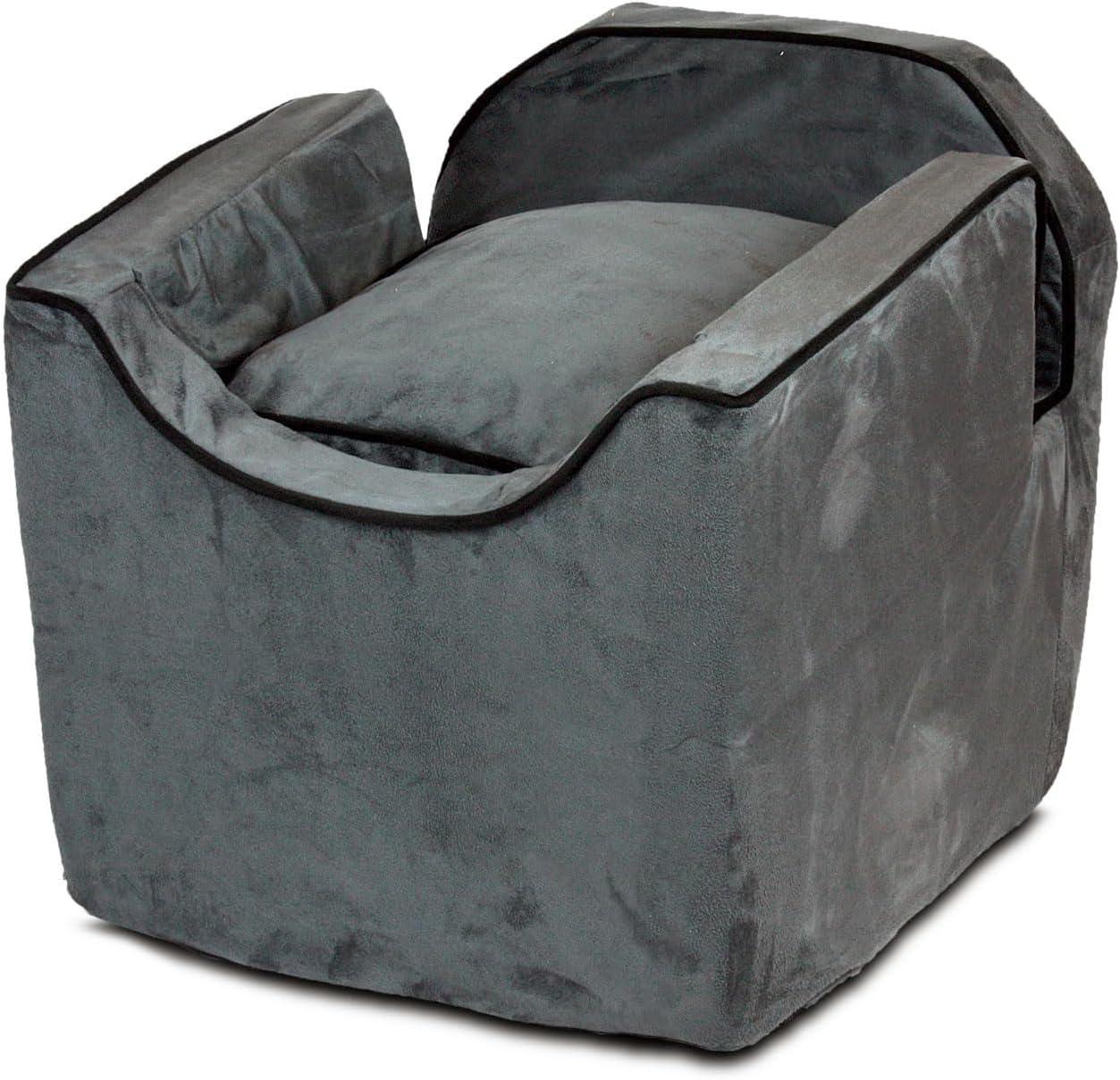 Small Gray Microsuede Dog Car Seat with Removable Cover