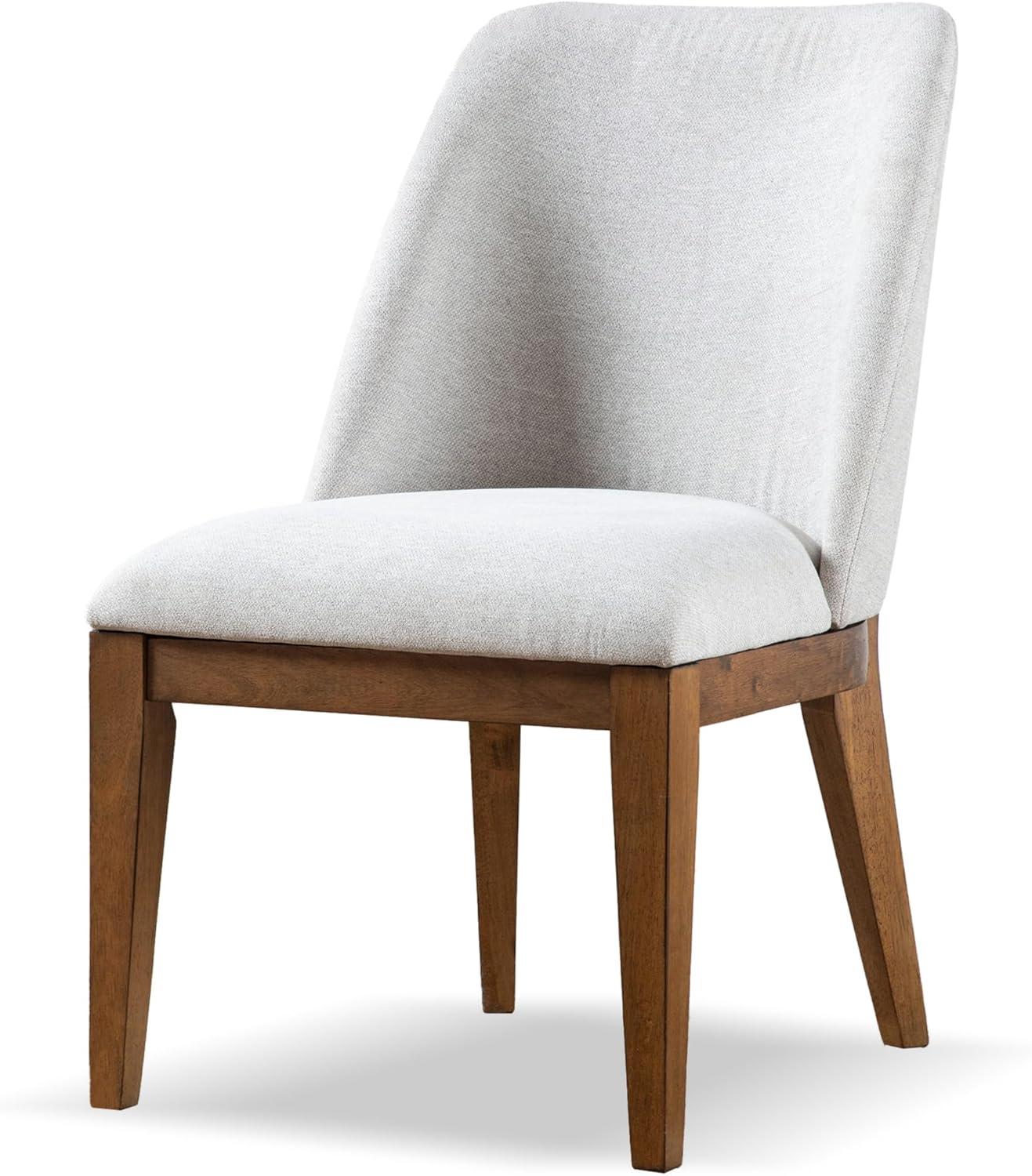 White Upholstered Solid Wood Low Side Chair Set