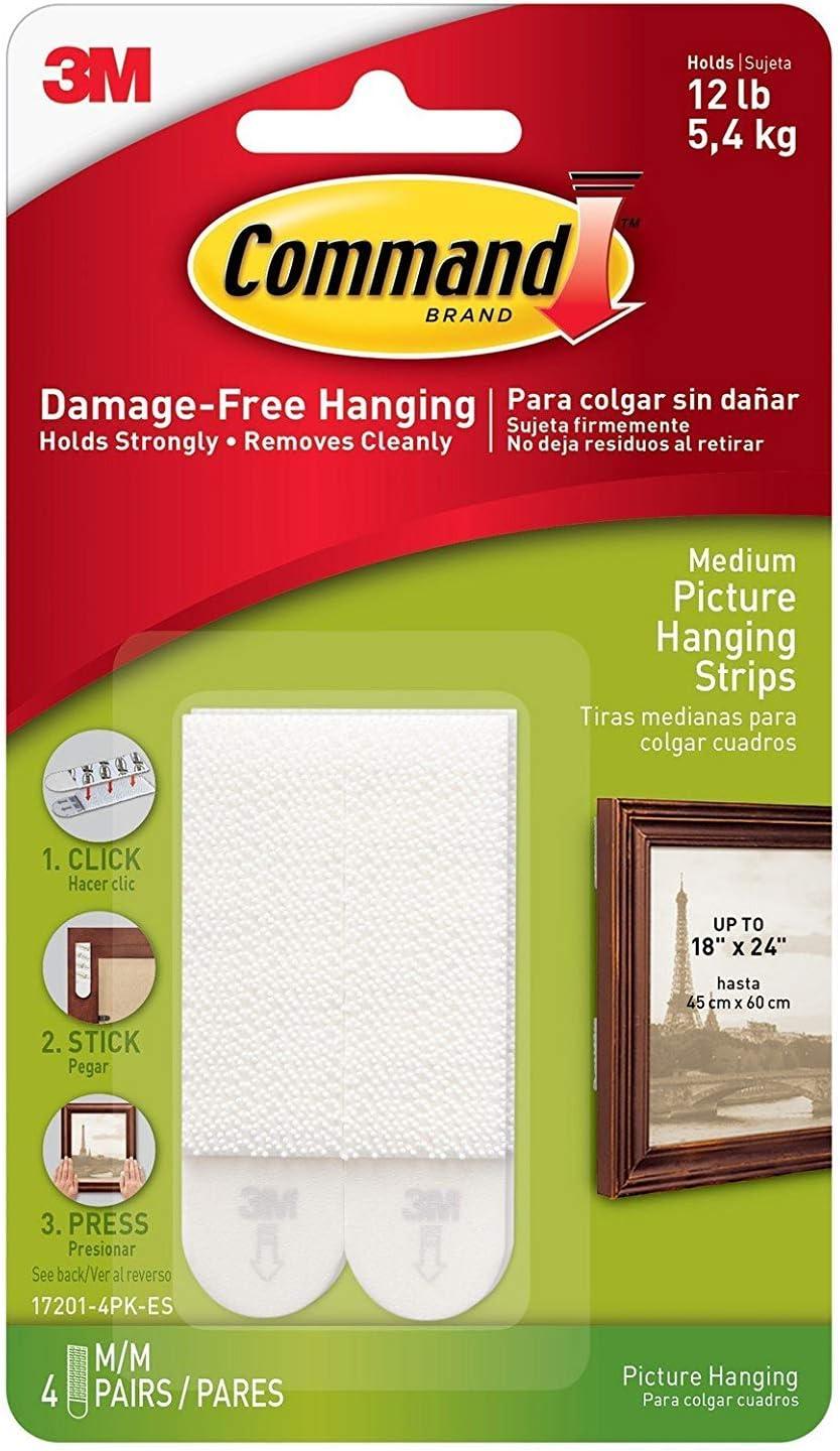 Command Medium Picture Hanging Strips White: Adhesive Wall Mounting for Art & Stationery