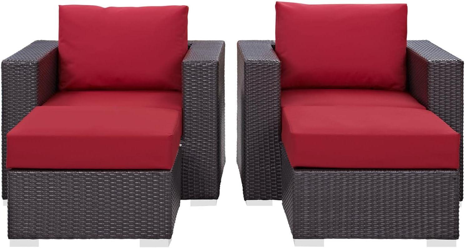 Espresso Red Wicker Rattan 4-Piece Outdoor Patio Set