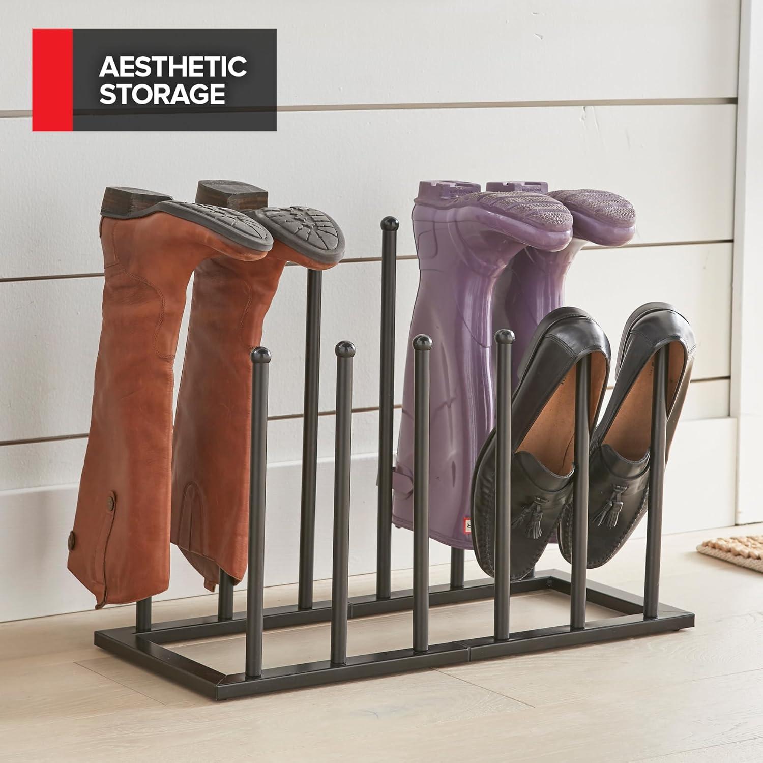 Black Metal 6-Shelf Tall Boot Storage Rack