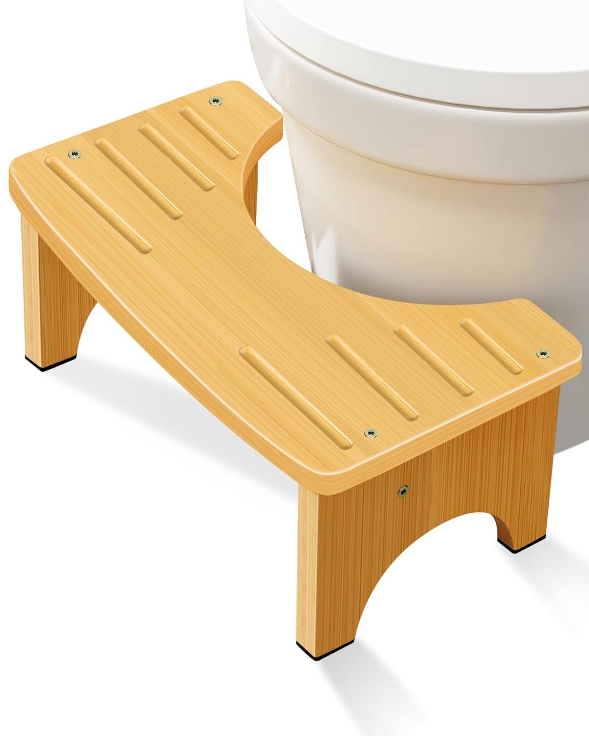 Bamboo Toilet Stool for Adults, 6.5" Toilet Stool Squat Adult Kids, Portable Simple Curve Squat Toilet Potty Stool, Non-Slip Poop Stool for Bathroom, Improve Squatting Posture and Comfort (Wood)