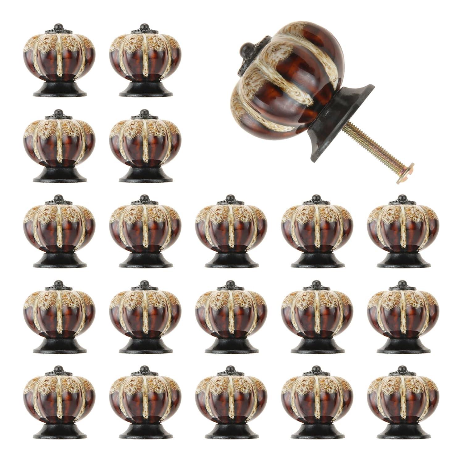 Mgoodoo 1.57" Ceramic Pumpkin Knobs, 20PCS Vintage Cabinet Drawer Pulls for Dresser Drawer Cupboard Closet Kitchen Hardware White