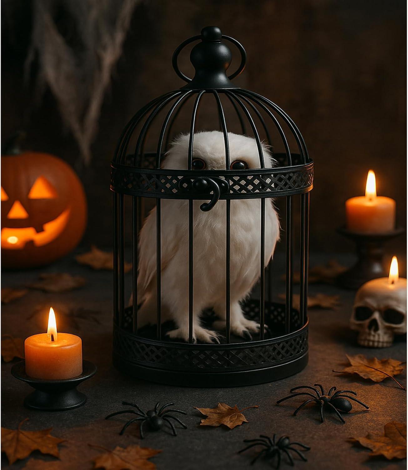 VELA LANTERNS Bird Cage Decor Candle Holder Lantern Decorative Table Centerpiece Halloween Decorations, 10" and 6" Tall, Black, Set of 2