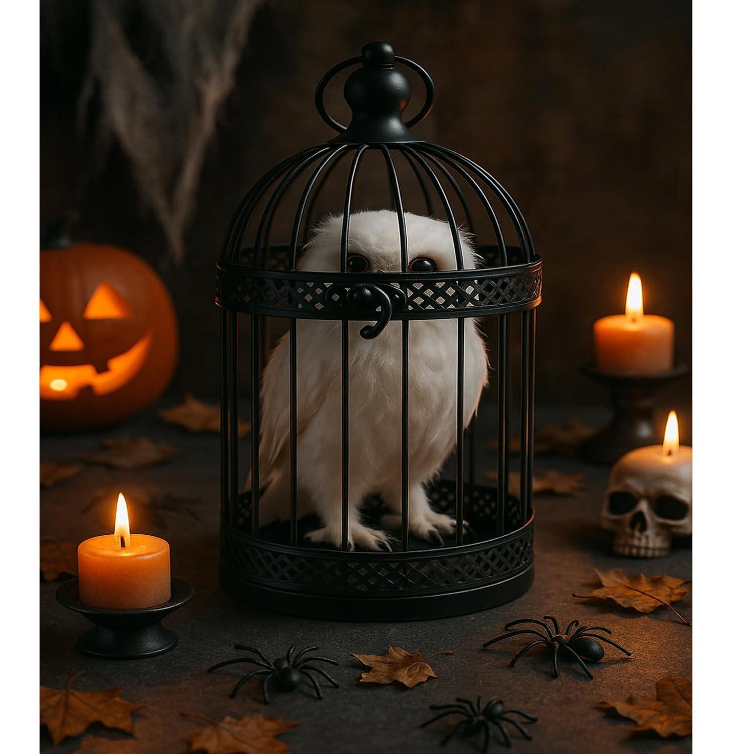 VELA LANTERNS Bird Cage Decor Candle Holder Lantern Decorative Table Centerpiece Halloween Decorations, 10" and 6" Tall, Black, Set of 2