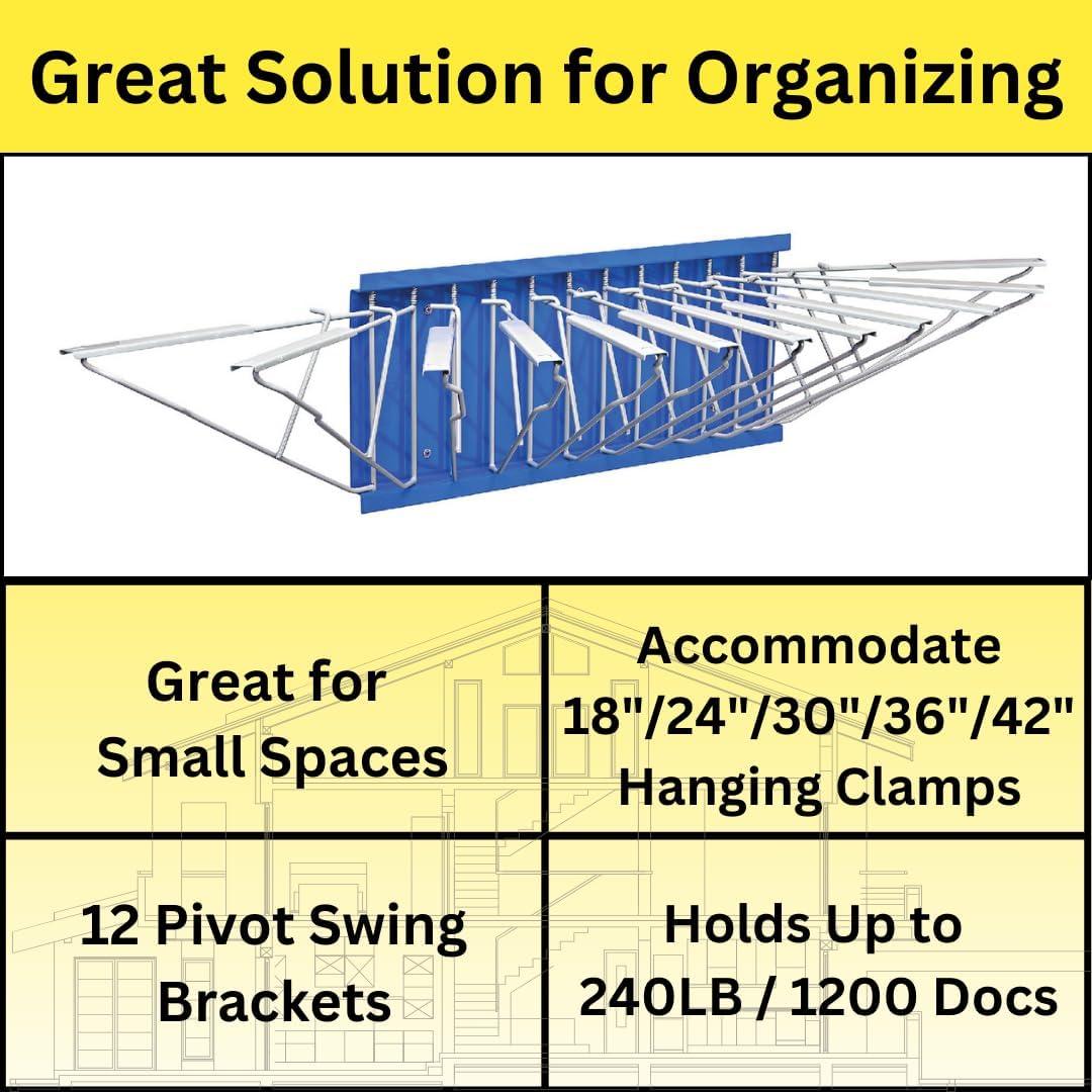 Black Steel Wall-Mounted Blueprint Rack with Pivot Brackets