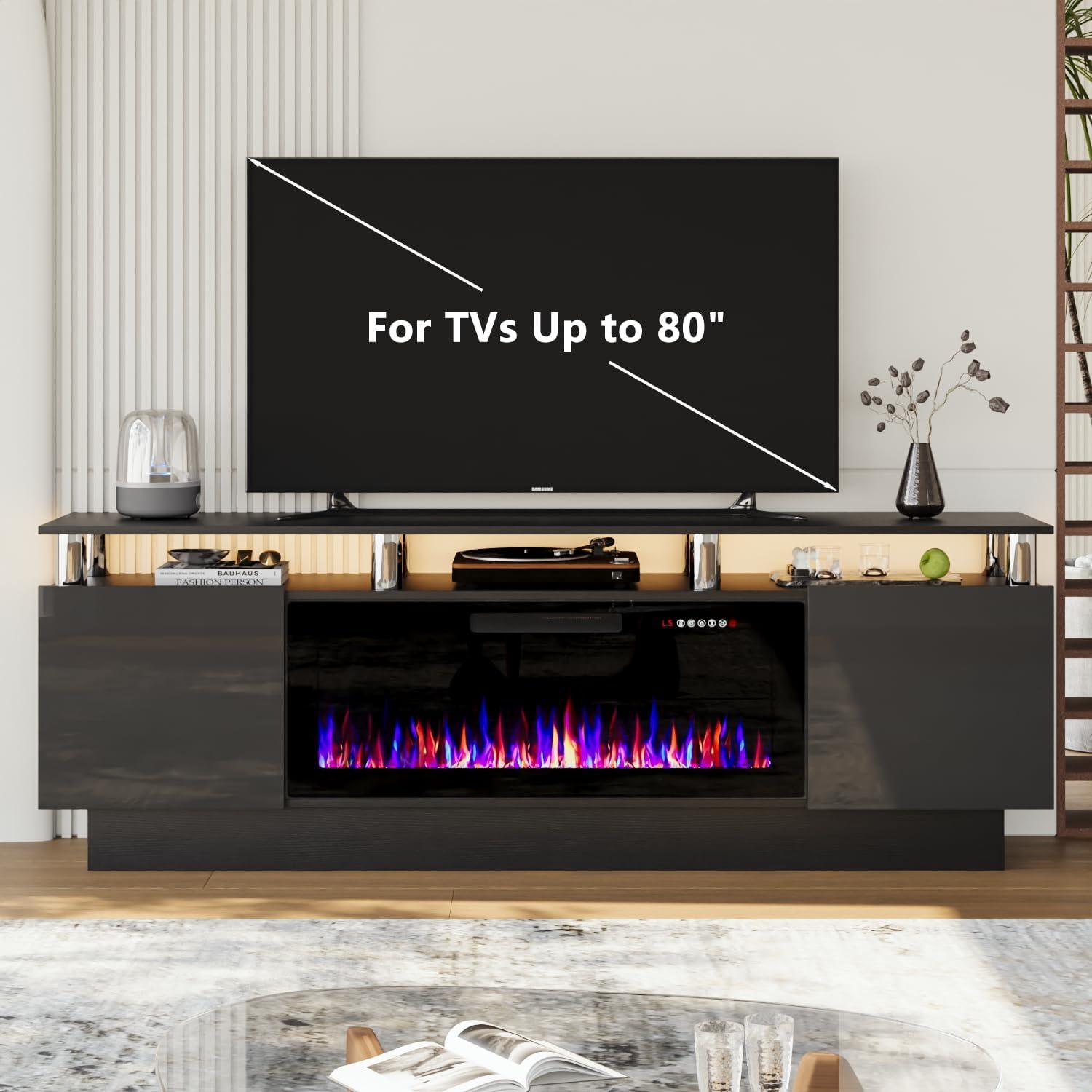 BELLEZE Soporte para Televisor con Chimenea para Televisores de hasta 75", Centro de Entretenimiento con Chimenea Eléctrica de 36", Iluminación Ambiental LED y Almacenamiento, Mesa Consola Multimedia de 69 Pulgadas - Avenue (Blanco)
