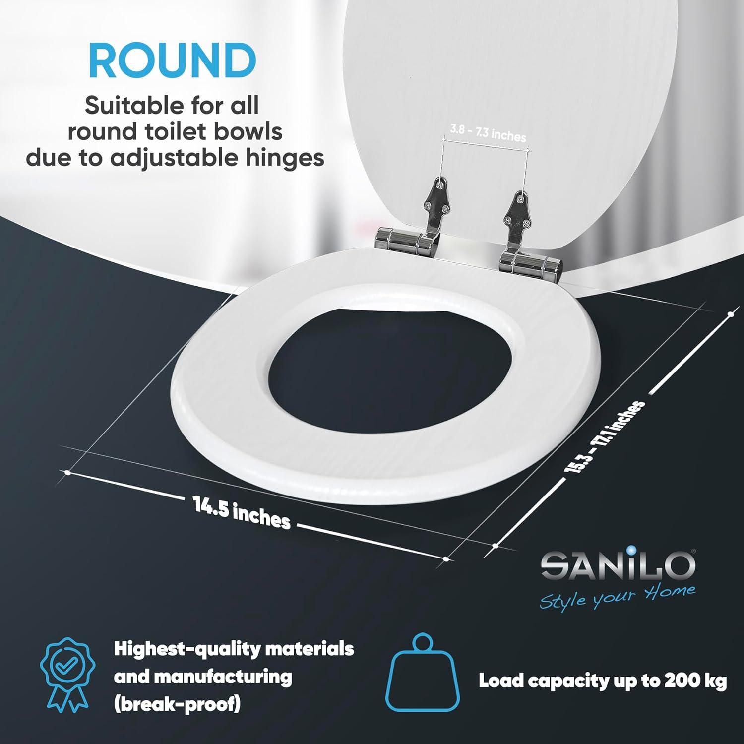 Sanilo Toilet Seat ROUND with Soft Close, Quiet and Slow Close Lid and Seat, Strong Bumpers and Hinges, Marble Gray