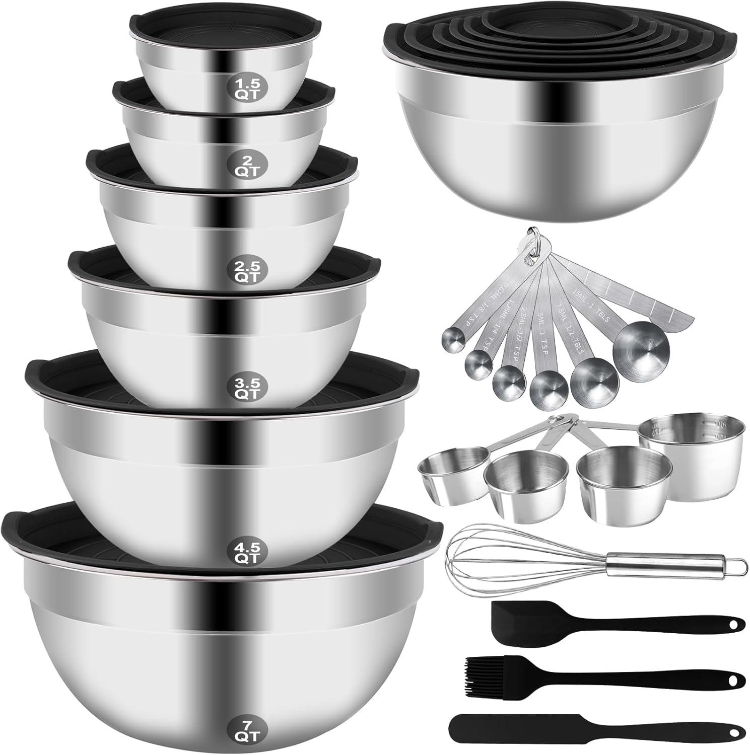 27-Piece Stainless Steel Mixing Bowl Set with Lids and Utensils