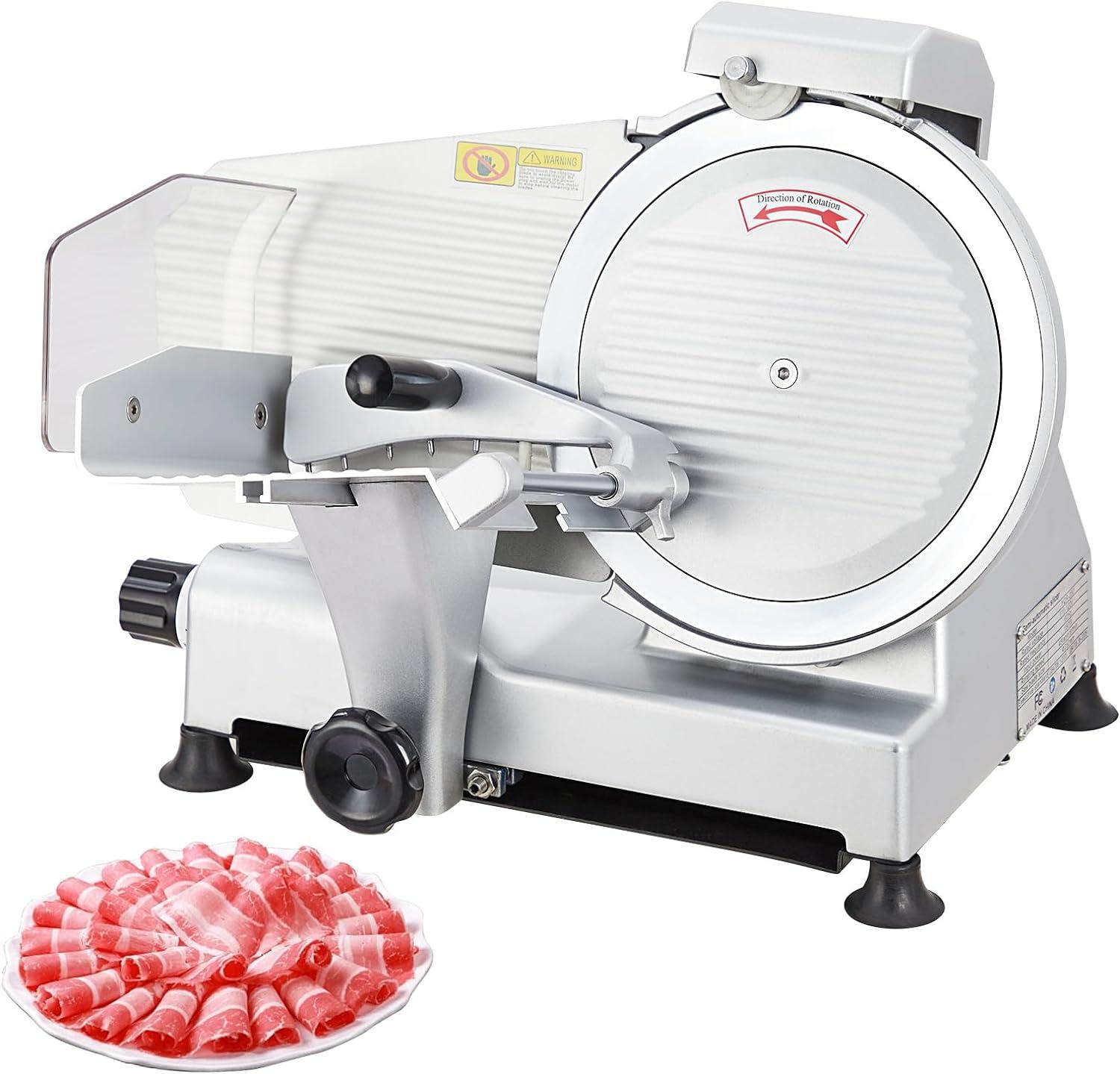 Meat Slicer, 240W Electric Food Slicer with 10" Stainless Steel Blade and Built-in Sharpening Stone, Adjustable Thickness Meat Slicer for Home and Commercial Use to Cuts Meat, Bread and Cheese