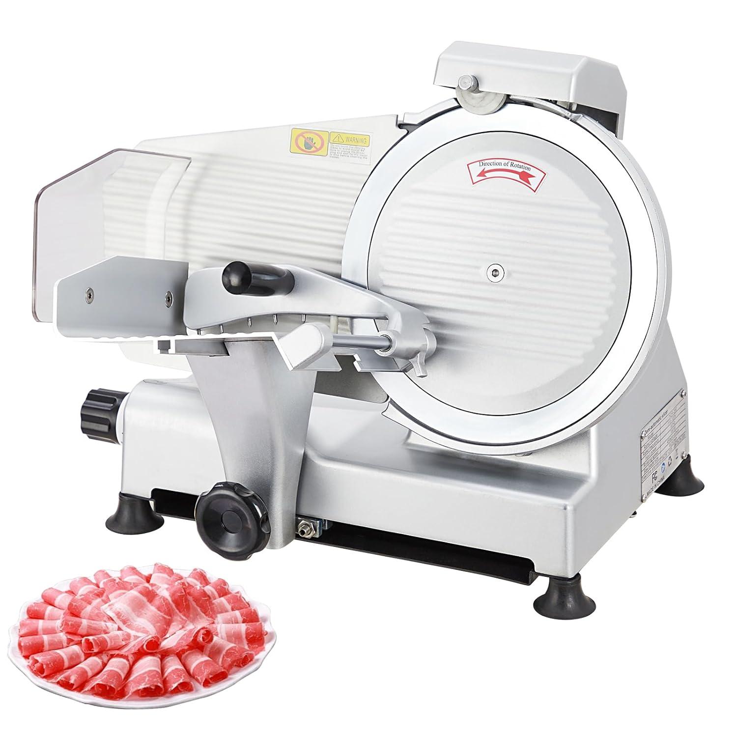 Meat Slicer, 240W Electric Food Slicer with 10" Stainless Steel Blade and Built-in Sharpening Stone, Adjustable Thickness Meat Slicer for Home and Commercial Use to Cuts Meat, Bread and Cheese