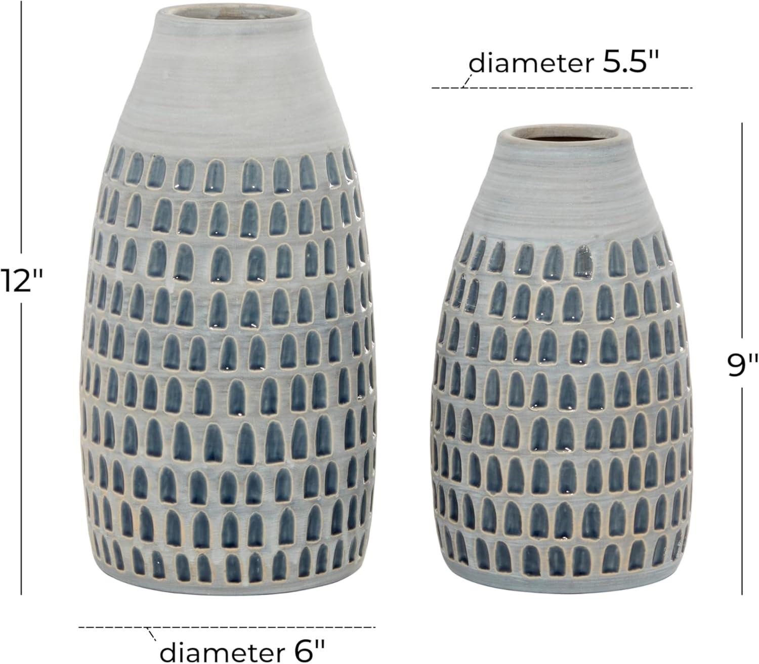 Olivia & May Set of 2 Ceramic Vase Gray - Contemporary Stoneware, Oval Amphora, Tabletop Decor