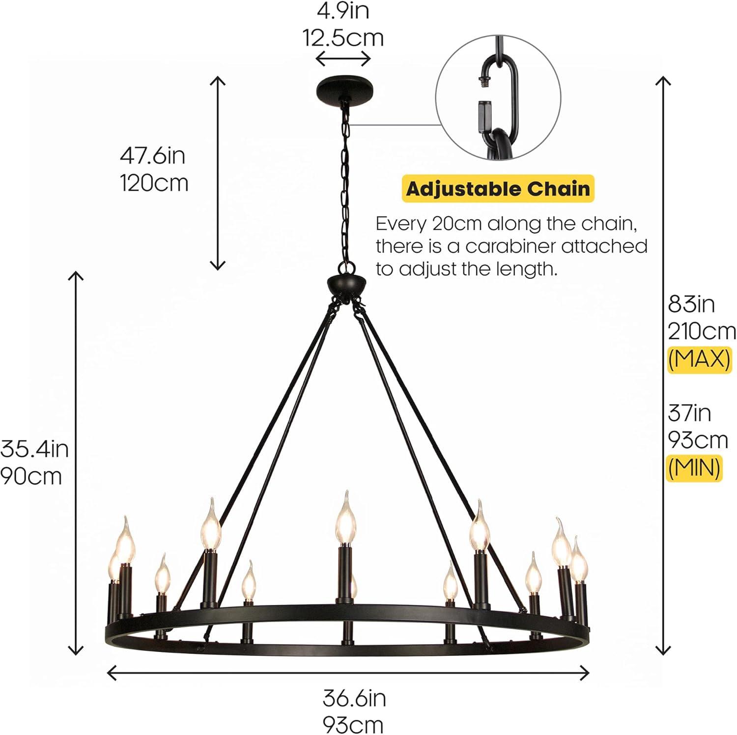 Matte Black Metal 12-Light Candle Style Chandelier