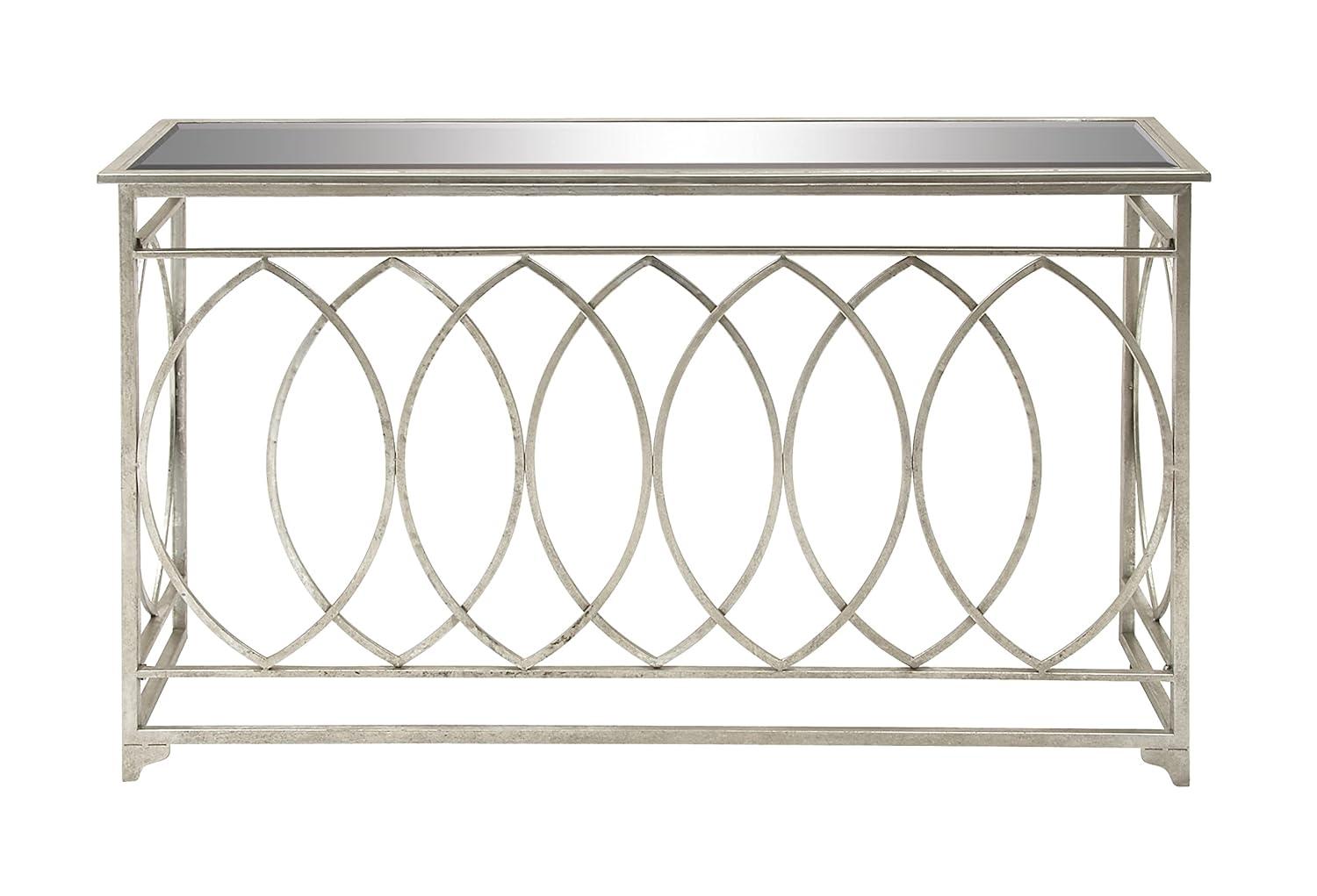 Mercer41 Metal Geometric Living Room Console Table with Mirrored Glass Top