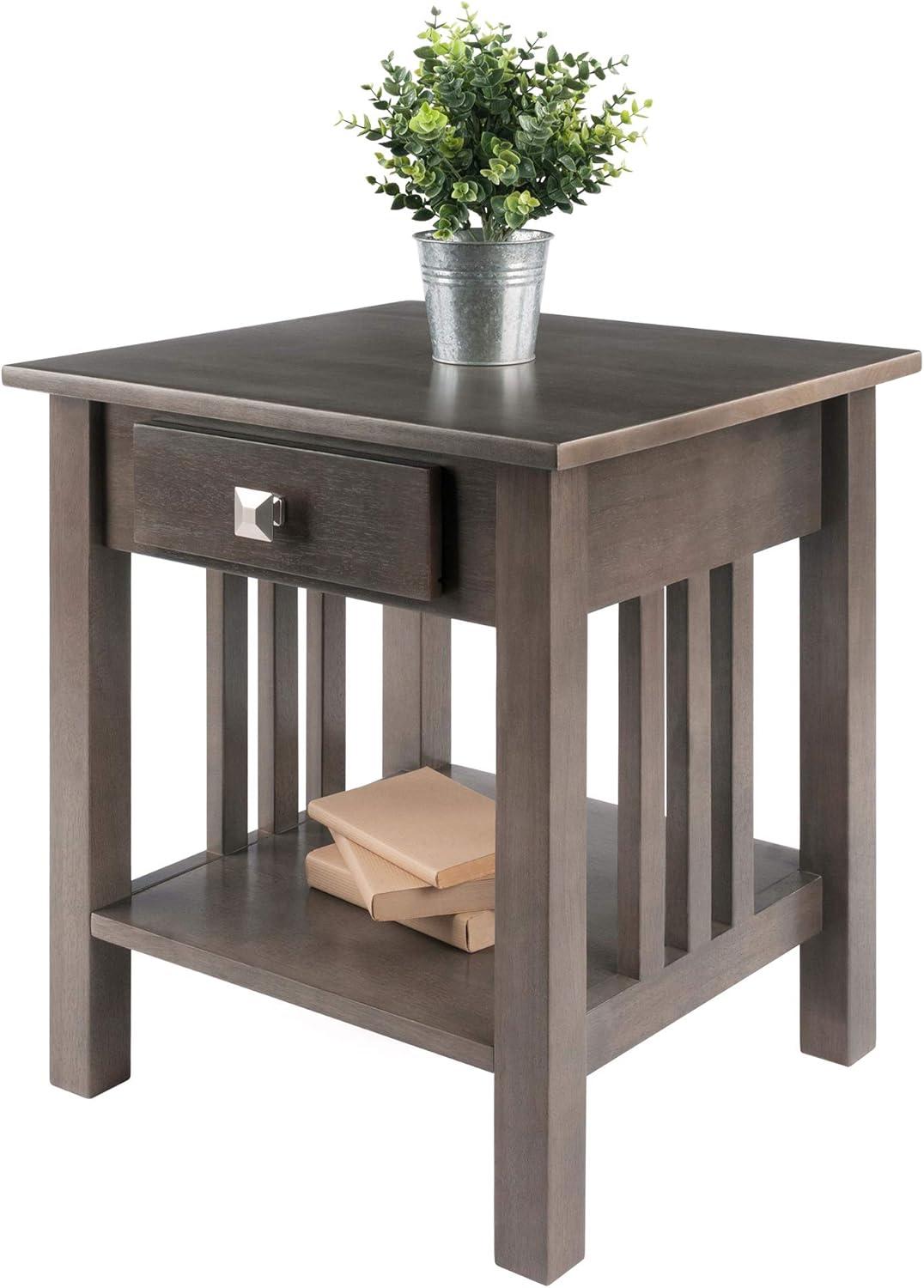 Stafford End Table Oyster Gray - Winsome: Wood Composite Accent Table with Shelf, Drawer for Storage