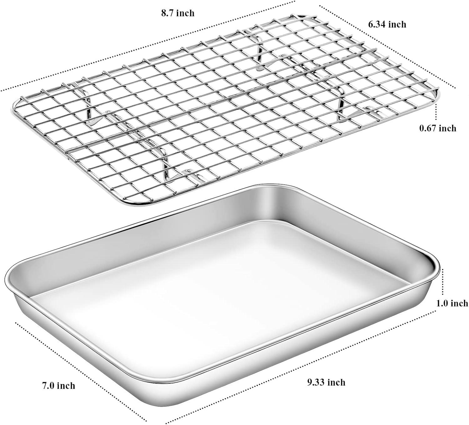 Casewin Baking Sheet with Rack Set 1 Sheet + 1 Rack,Stainless Steel Cookie Sheet with Cooling Rack, Baking Pan Tray with Wire Rack, Healthy & Non Stick & Dishwasher Safe