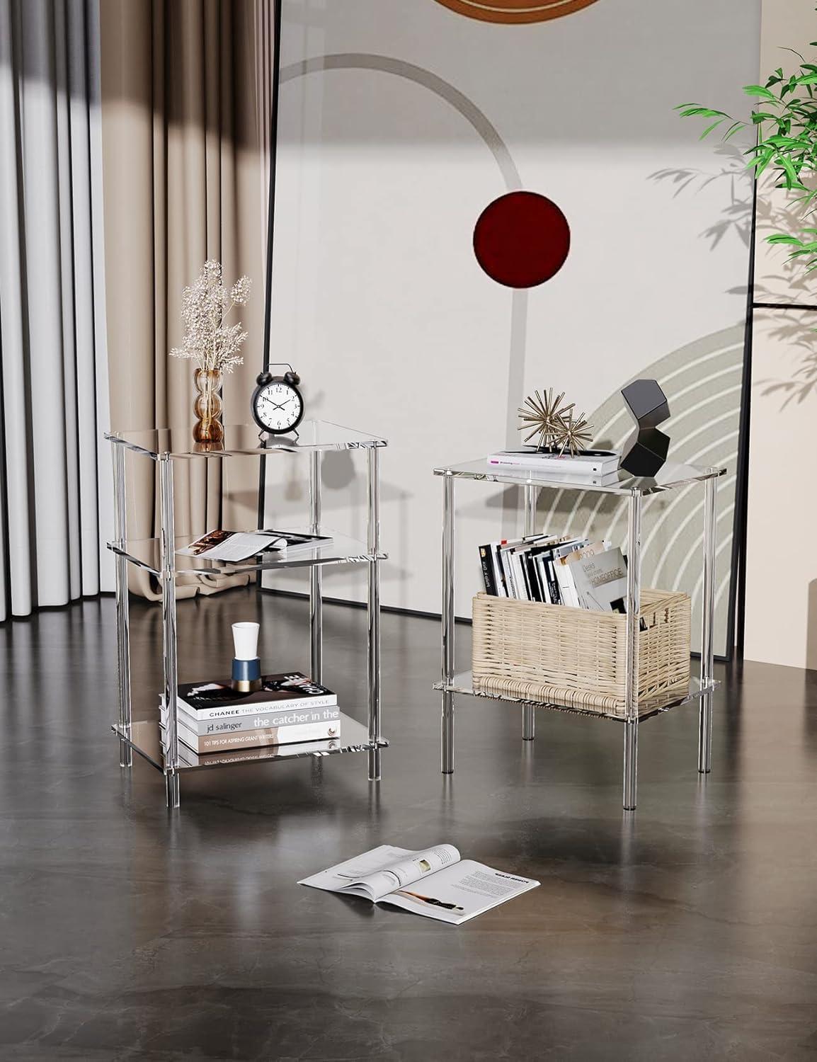 Clear Acrylic 3-Tier Rectangular Side Table