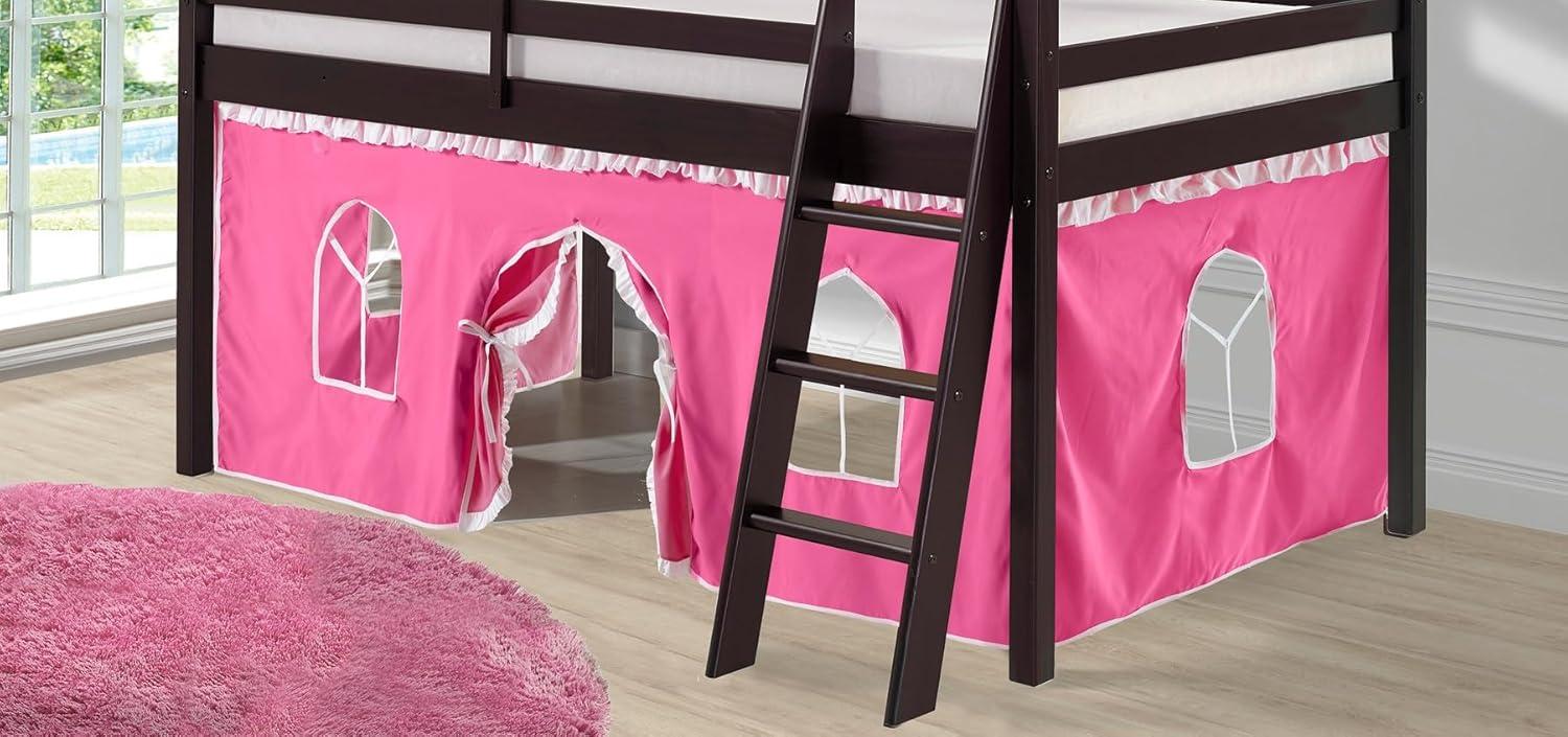 Alaterre Furniture Roxy Junior Loft - Espresso with Pink and White Bottom Tent