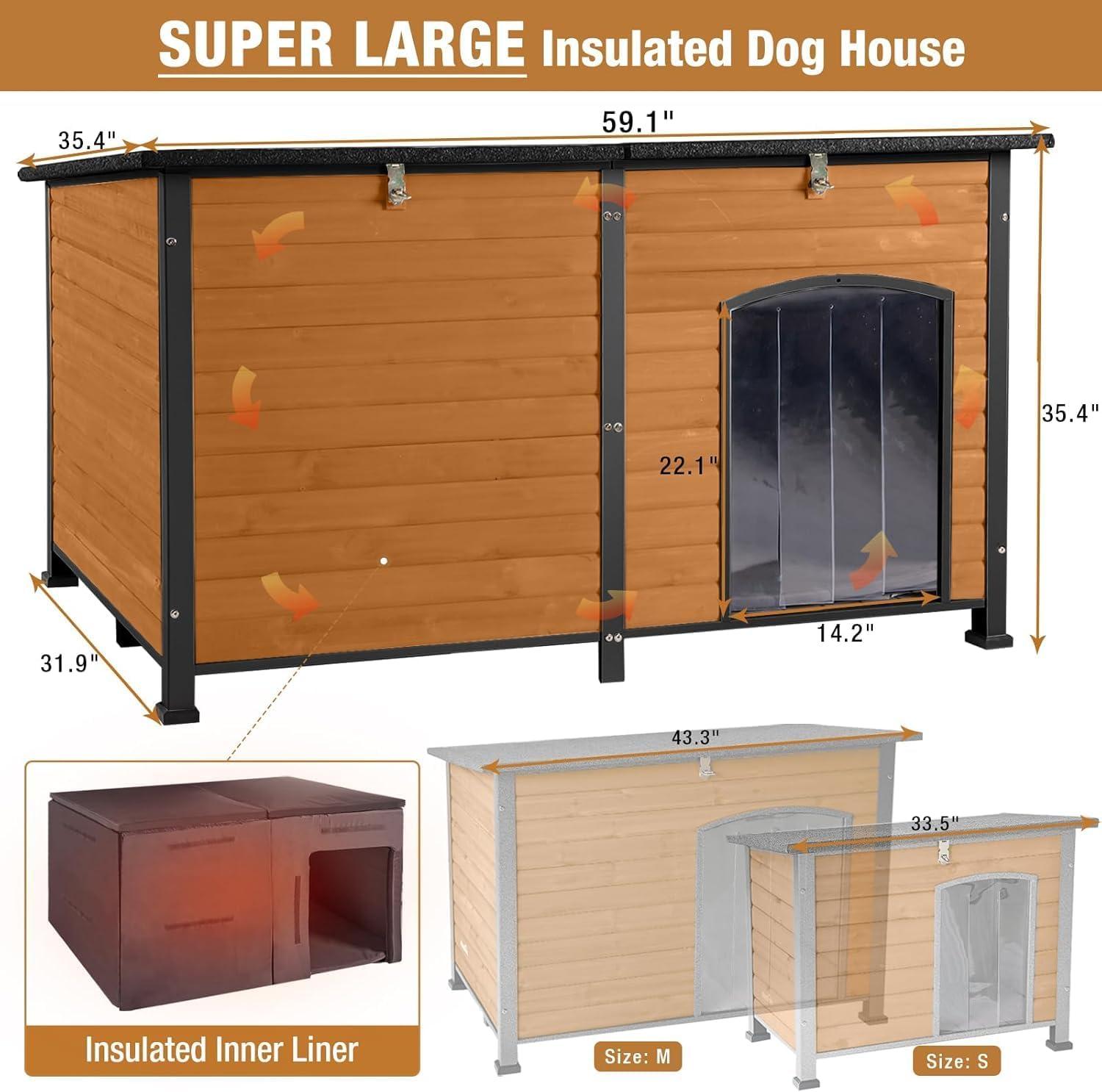 Medium Brown Insulated Wooden Outdoor Dog House