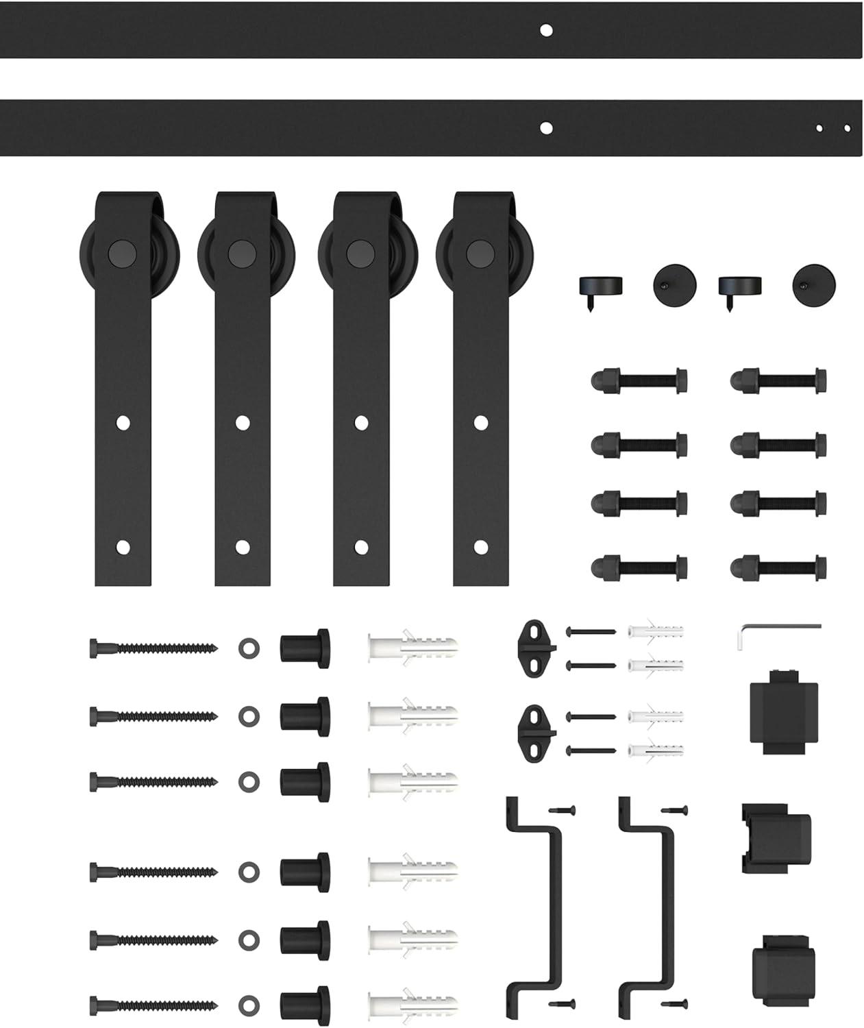 Calhome 3-Lite Tempered Frosted Glass White Finished Composite Double Sliding Barn Door with Hardware Kit Handle