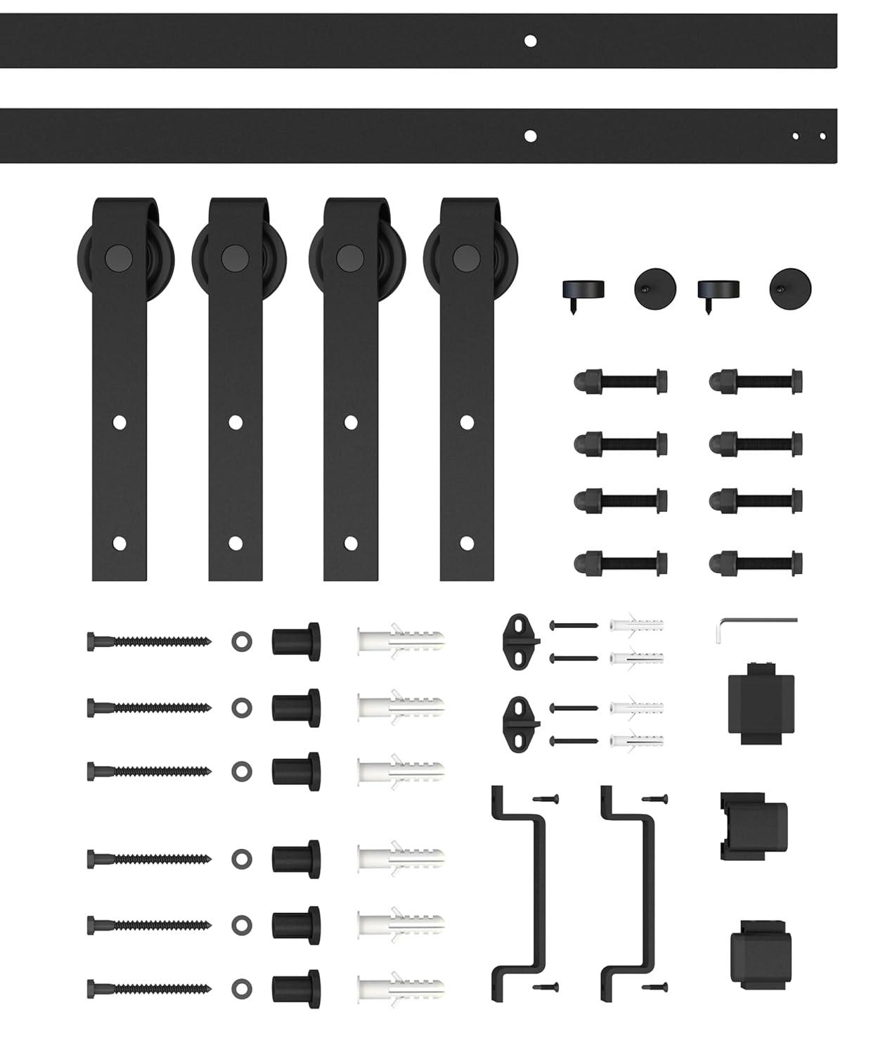 Calhome 3-Lite Tempered Frosted Glass White Finished Composite Double Sliding Barn Door with Hardware Kit Handle