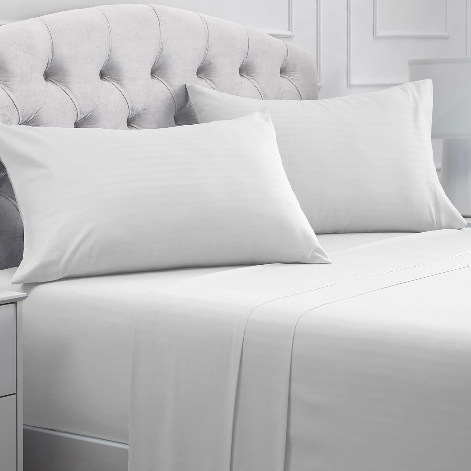 Queen White Striped Microfiber 4-Piece Sheet Set