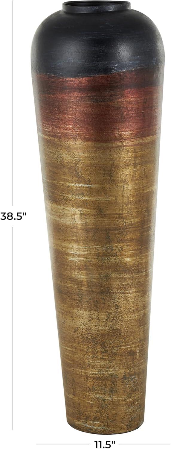 DecMode 28" Tall Floor Mediterranean Style Brown Metal Vase with Hammered Details and Handles