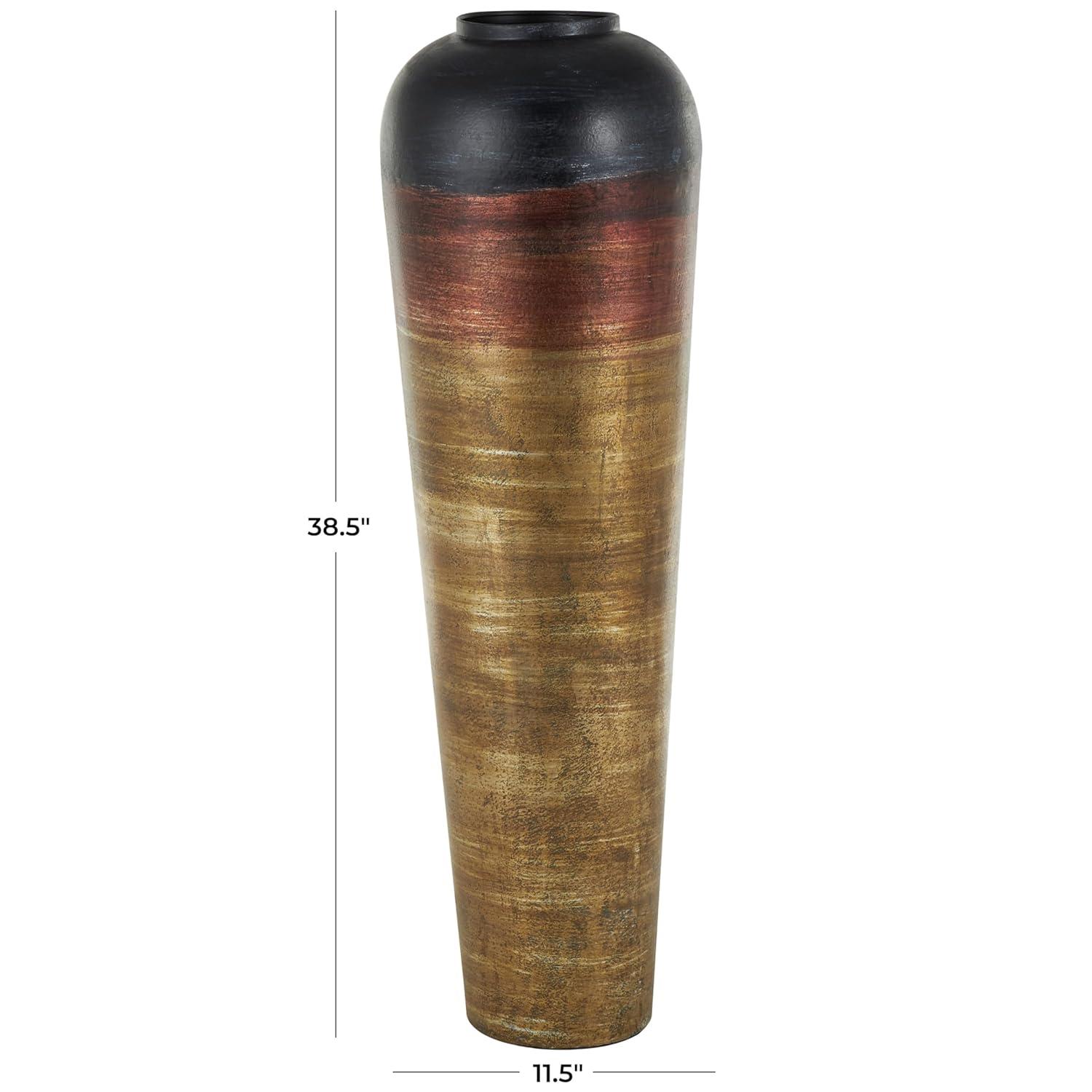 DecMode 28" Tall Floor Mediterranean Style Brown Metal Vase with Hammered Details and Handles