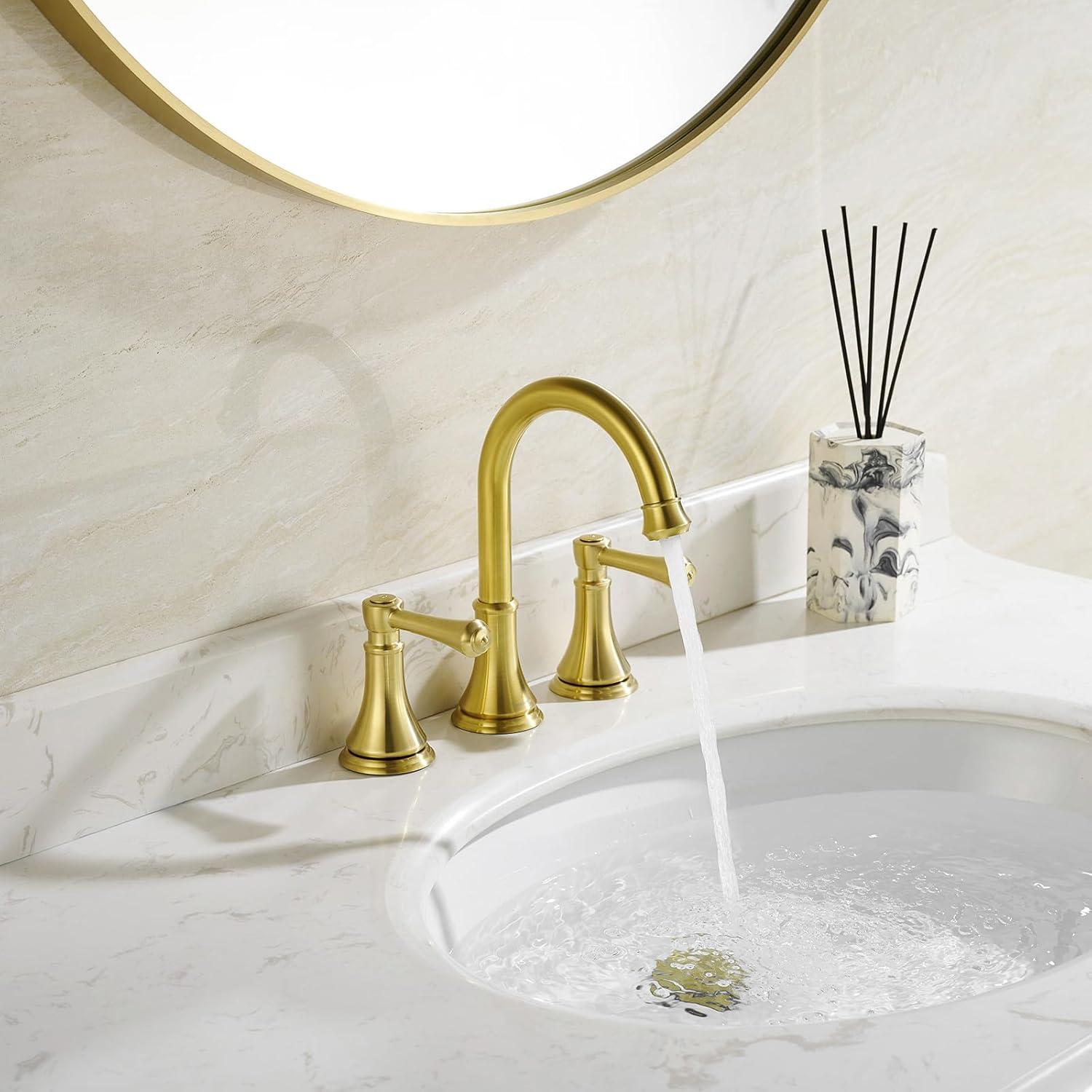 Brushed Gold Double Handle Widespread Bathroom Faucet with Drain Kit