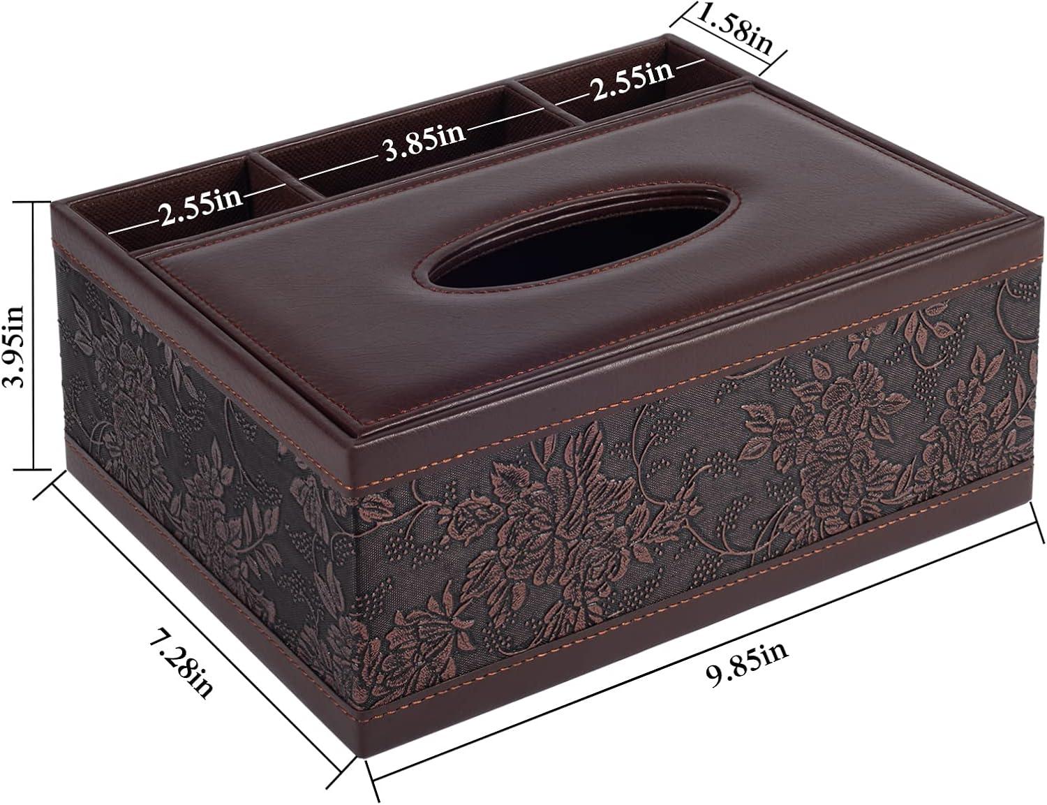 Tissue Box Cover Rectangle Retro Tissue Box Holder PU Leather Facial Tissues Organizer,Multifunctional Remote Control Stationery Storage Box,Home Office Supplies Car Napkin Caddy