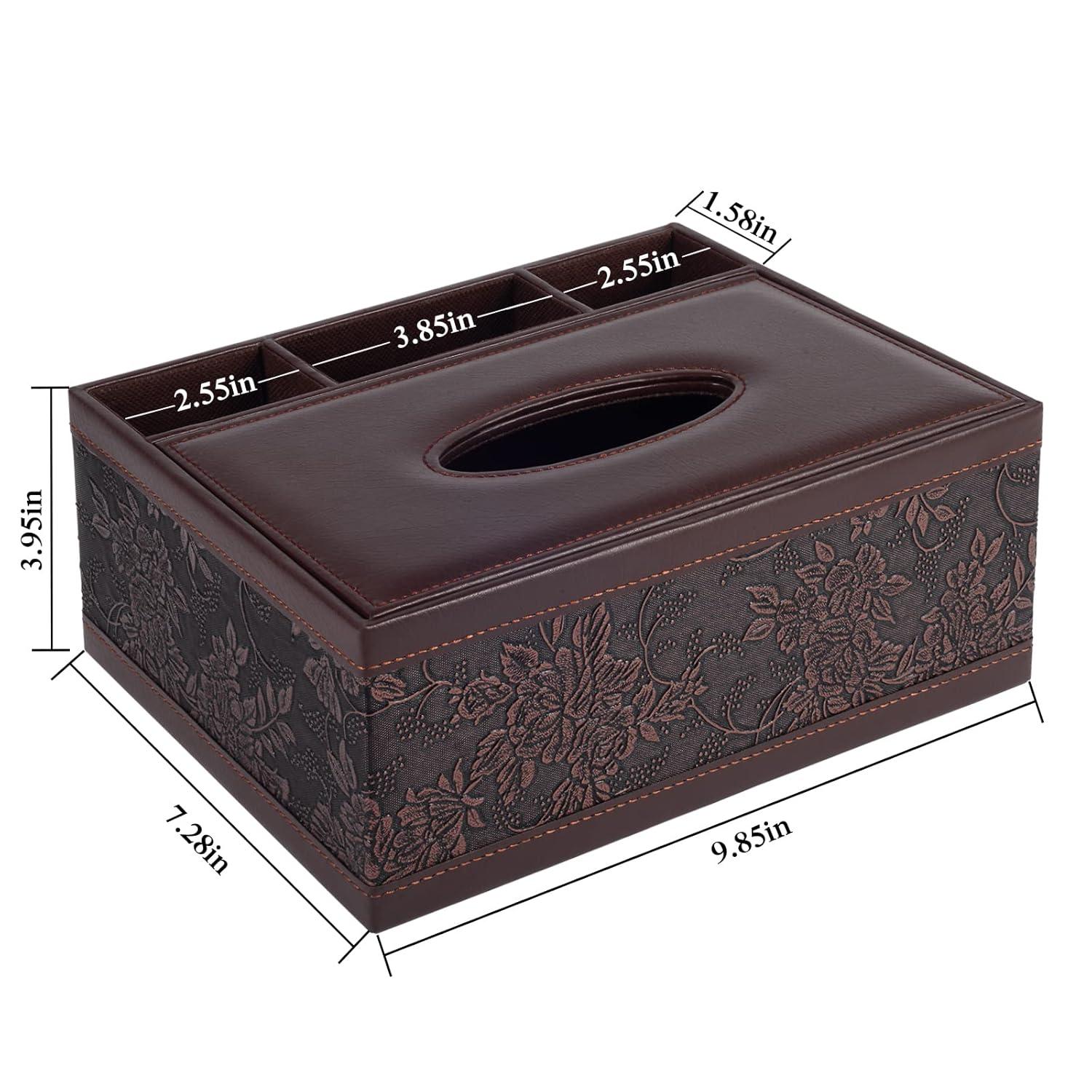 Tissue Box Cover Rectangle Retro Tissue Box Holder PU Leather Facial Tissues Organizer,Multifunctional Remote Control Stationery Storage Box,Home Office Supplies Car Napkin Caddy