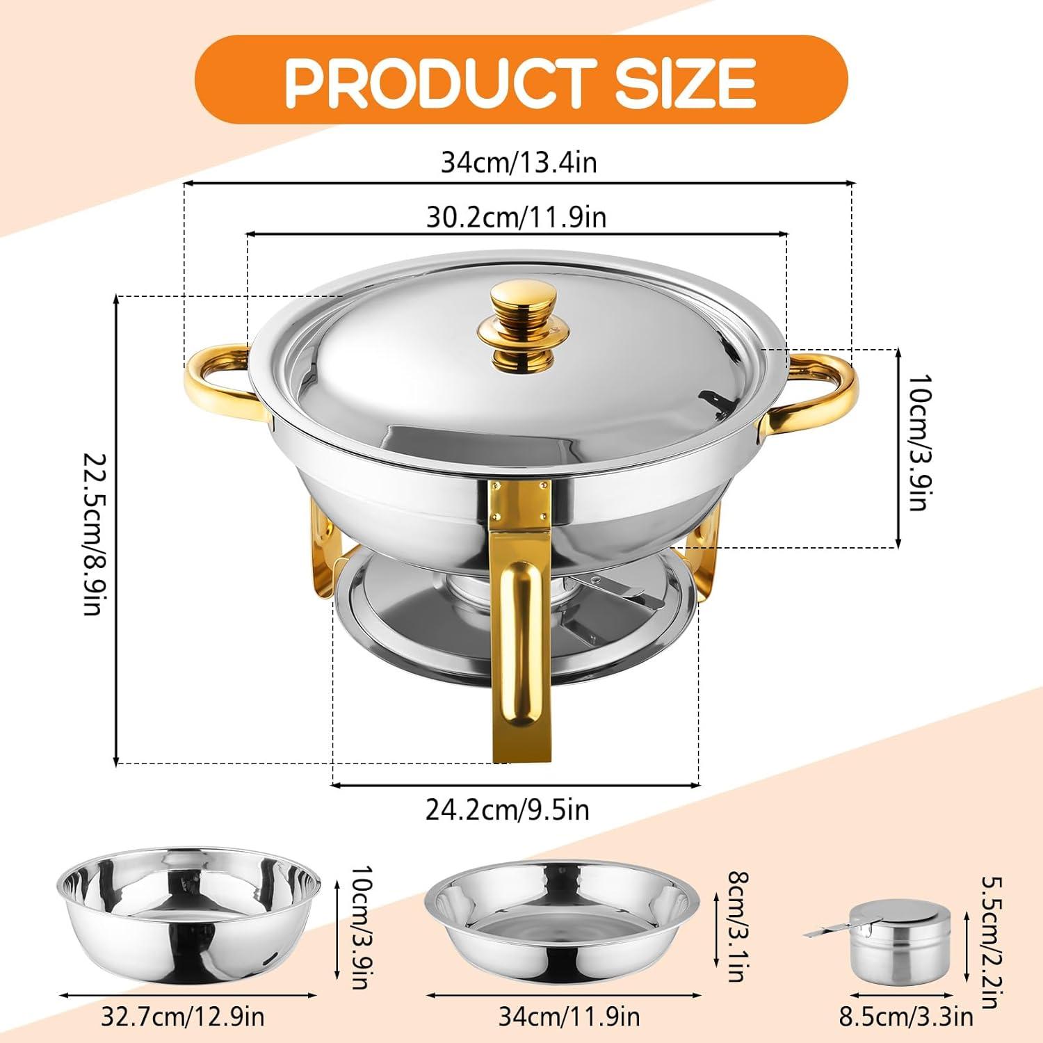 WhizMax Chafing Dish Buffet Set 2 Pack 5QT, Stainless Steel Round Chafing Dishes for Buffet with Lid Holder & Glass Lid, Gold