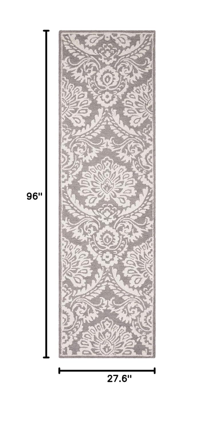 Safavieh Blossom Littie 2 x 8 (ft) Tufted Wool Gray/Ivory Rectangular Indoor Damask Runner rug