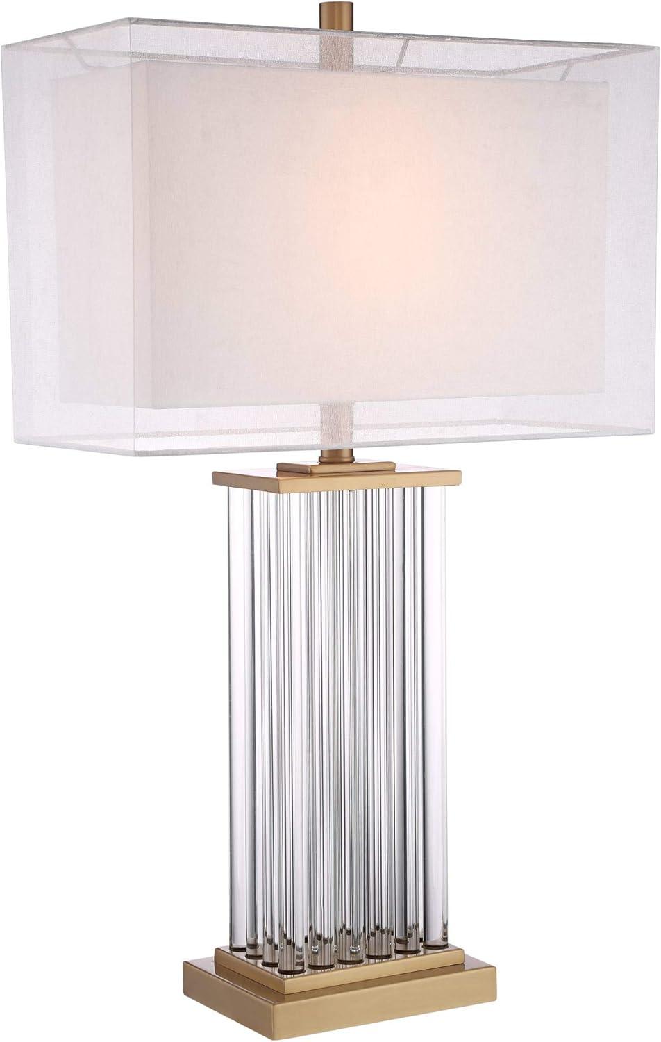 Vienna Full Spectrum Darcia Modern Luxury Table Lamp 29" Tall Clear Crystal Glass Column Double Rectangular Shade for Bedroom Living Room House Home